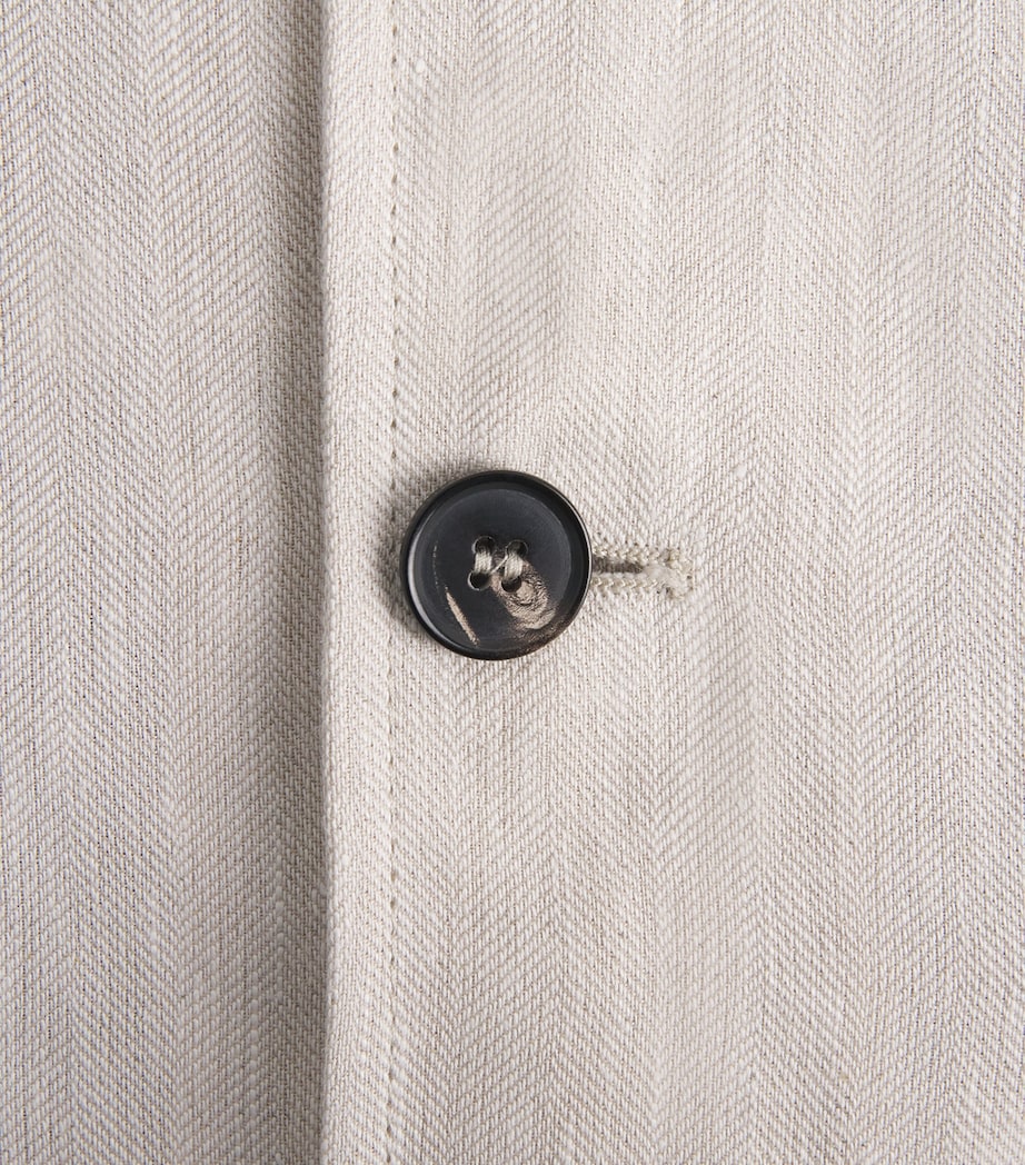 N.Peal Mens Linen-Cotton Herringbone Safari Jacket Chalk Image 6