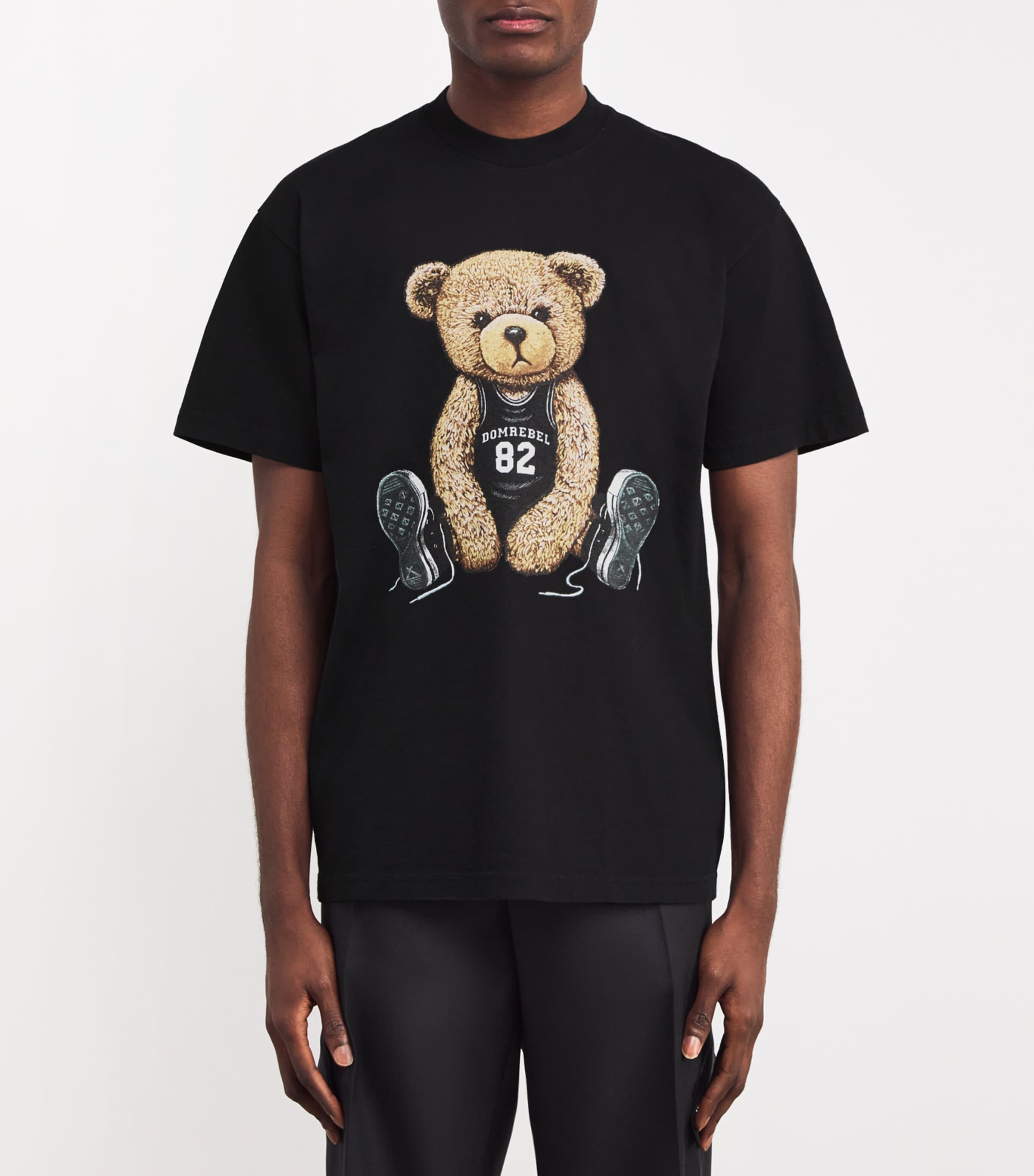 DOMREBEL Mens Cotton Teddy Print Play T-Shirt Black Image 3