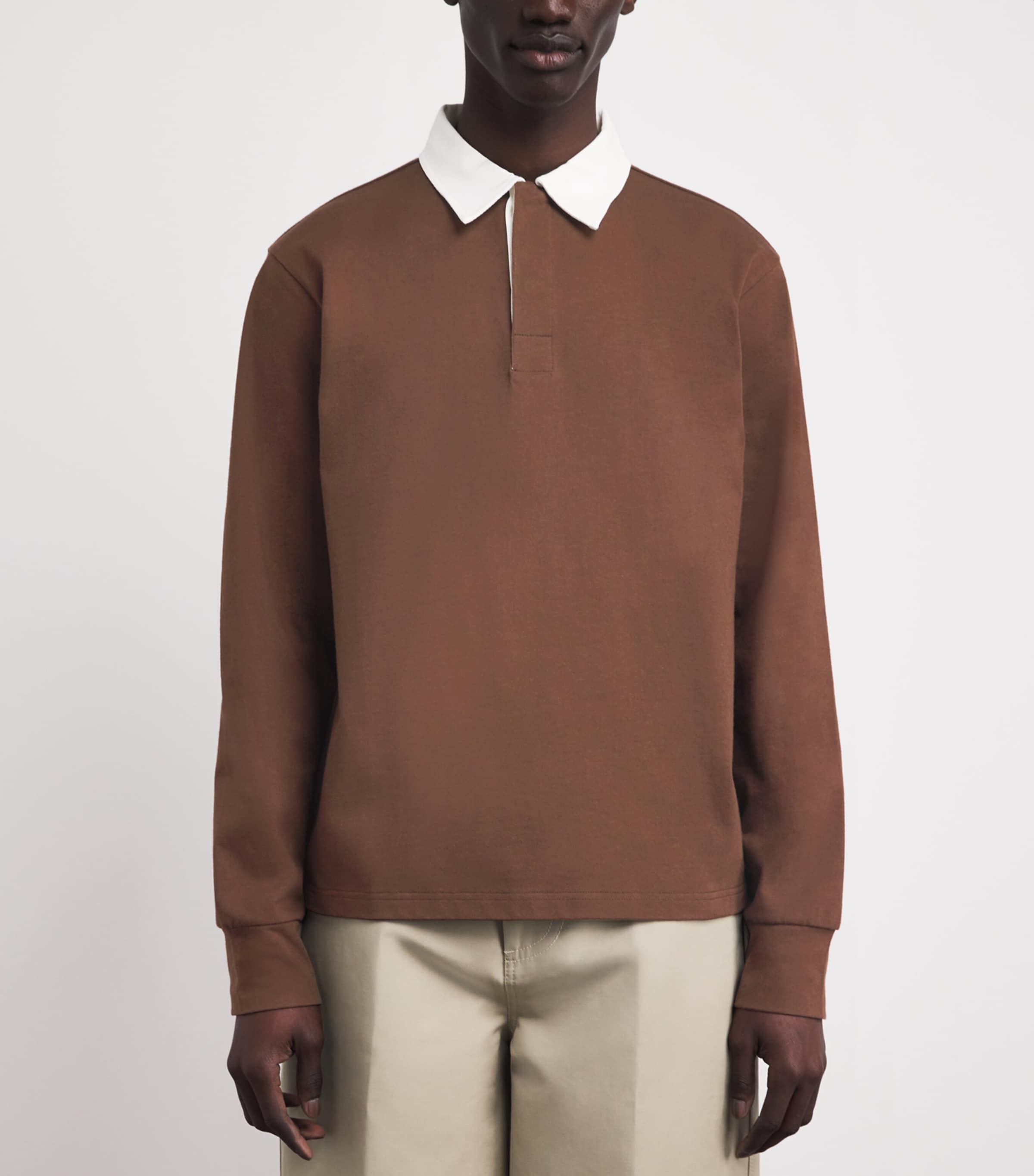 Oliver Spencer Mens Organic Cotton Rugby Shirt Brown Image 4