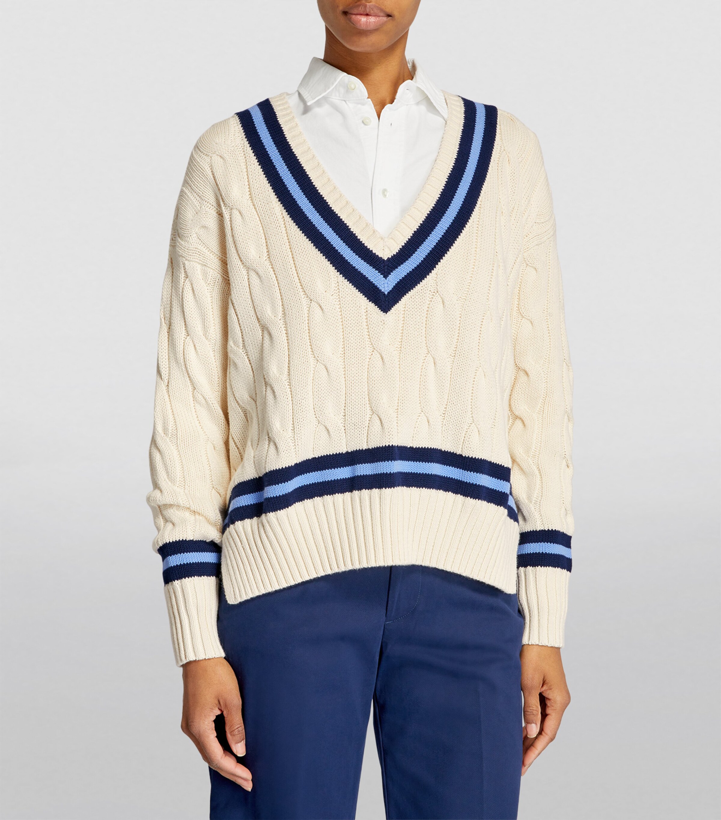 Cable-Knit Cricket Sweater CREAM W/ NAVY STRIPE Image 3