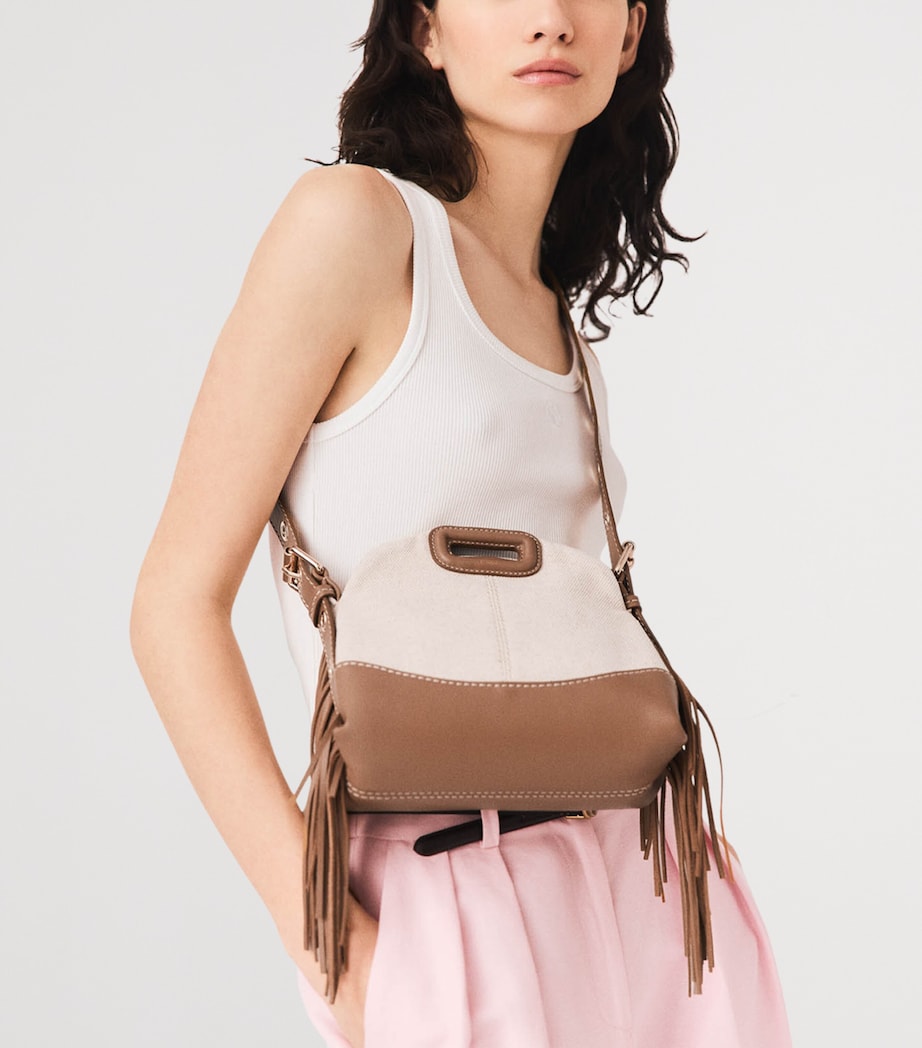 Maje Small Canvas Miss M Shoulder Bag Moka/white Image 8