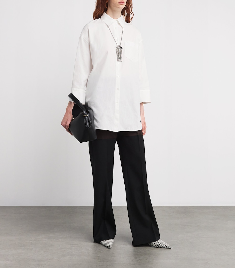 Cotton Cropped-Sleeve Oxford Shirt WHITE Image 2