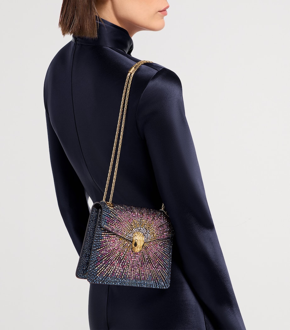 Small Crystal-Embellished Suede Serpenti Forever Day-to-Night Shoulder Bag BLUE MEDIUM Image 4