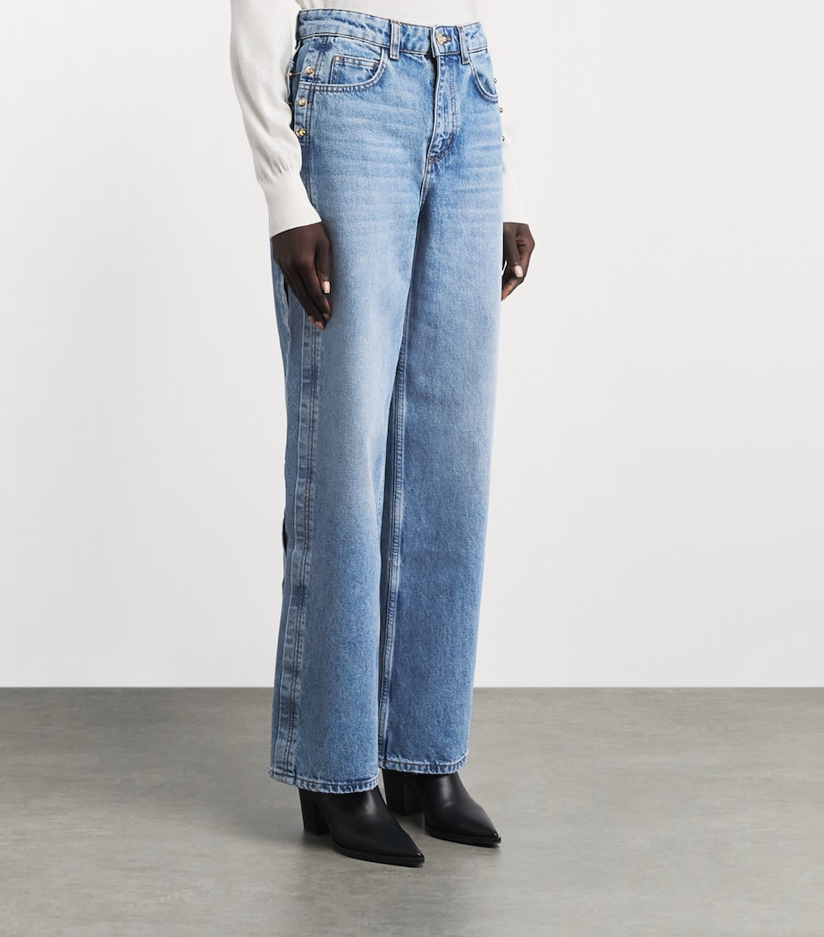 Claudie Pierlot Womens Gold-Tone Detail Wide-Leg Jeans Blue Denim Image 4
