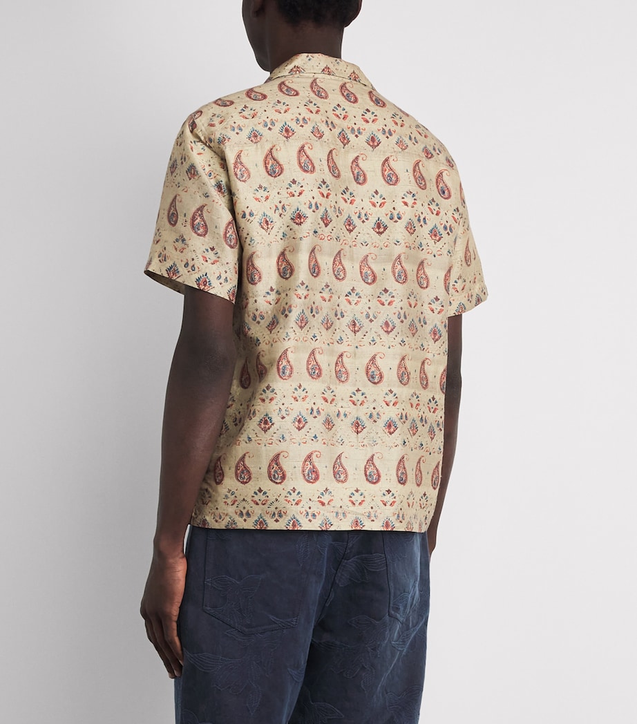 Kartik Research Mens Silk Printed Short-Sleeve Shirt Ecru/ Orange/ Indigo Image 5