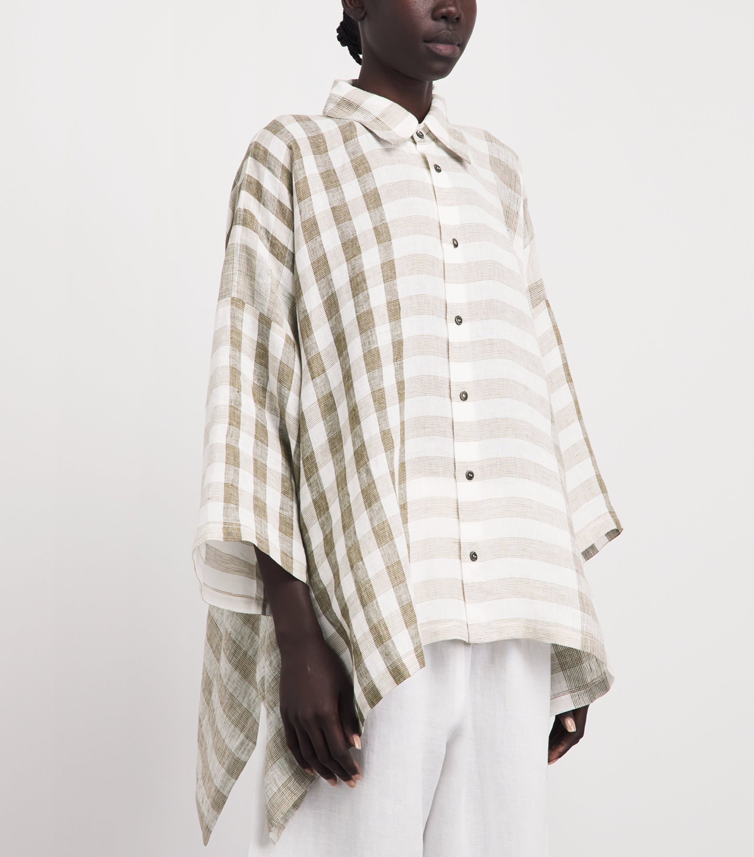 Eskandar Green Linen Check A-Line Shirt | Harrods US