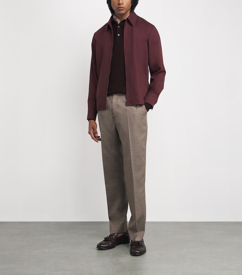 Aspesi Mens Virgin Wool Long-Sleeve Polo Shirt Marrone Image 2