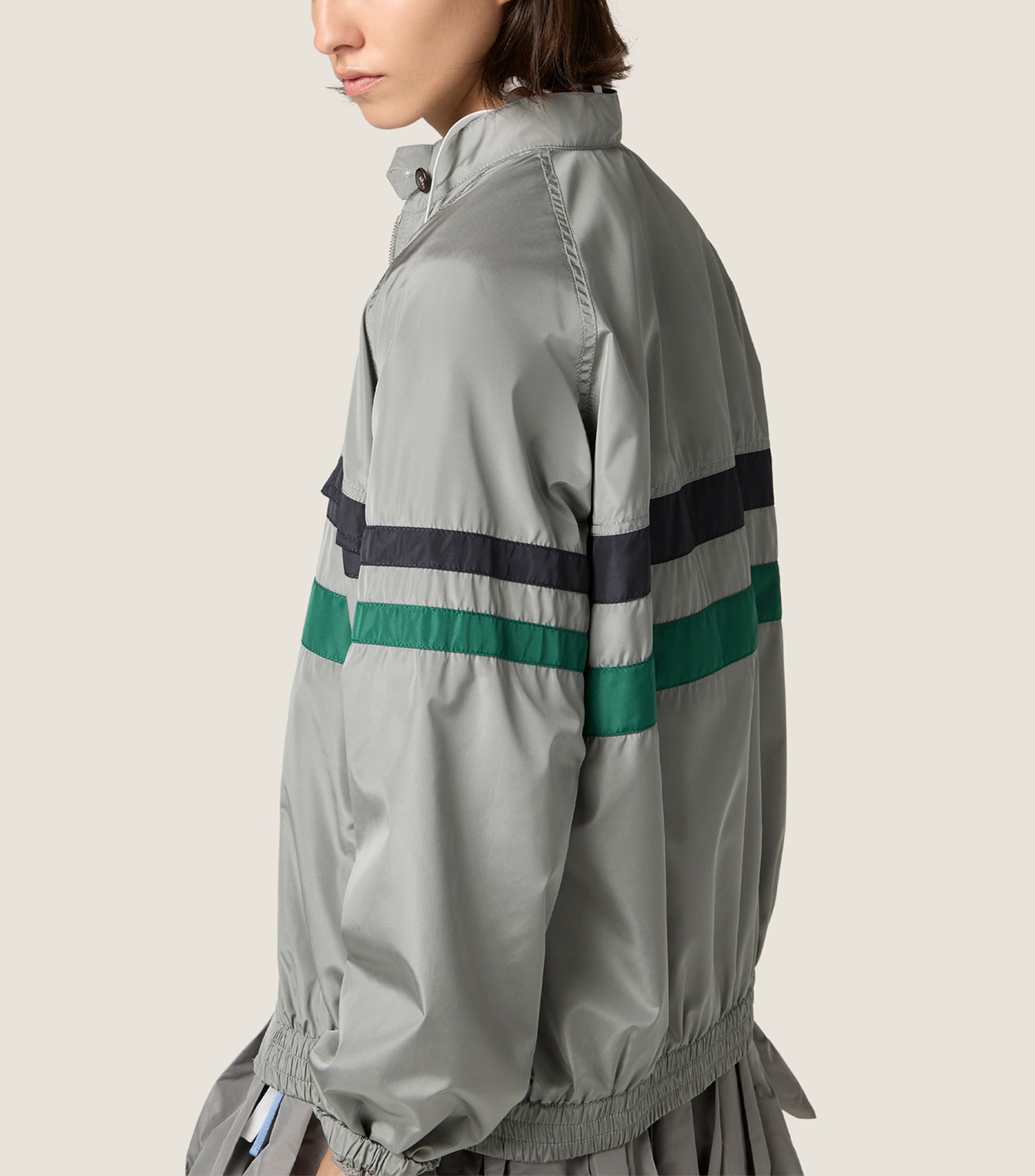 Miu Miu Womens Technical Silk Stripe Jacket Grey Image 5