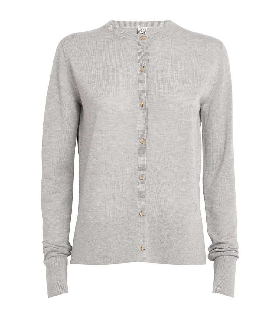 Fine-Knit Embroidered Cardigan 074 GREY MELANGE Image 1