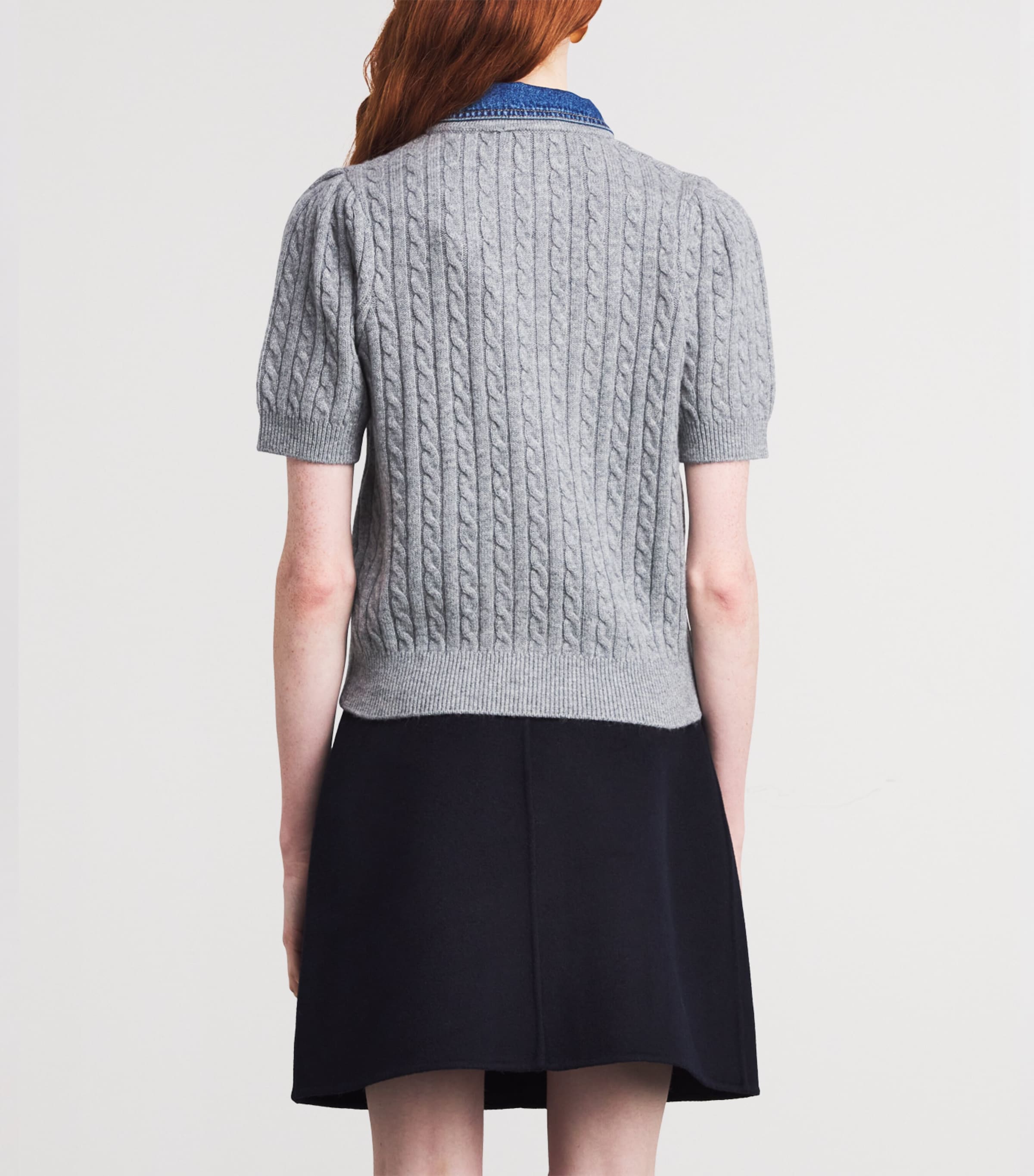 Wool-Cashmere Denim-Collar Cardigan GREY Image 4