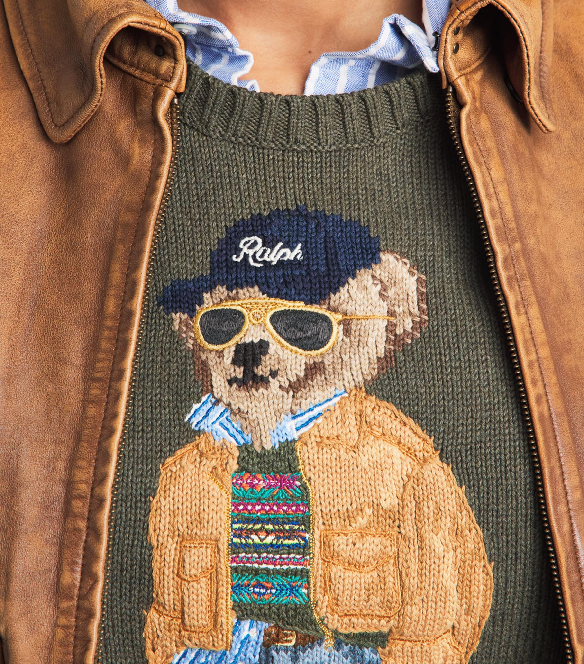 Polo Ralph Lauren Womens Cotton Polo Bear Sweater Marled Olive Image 3