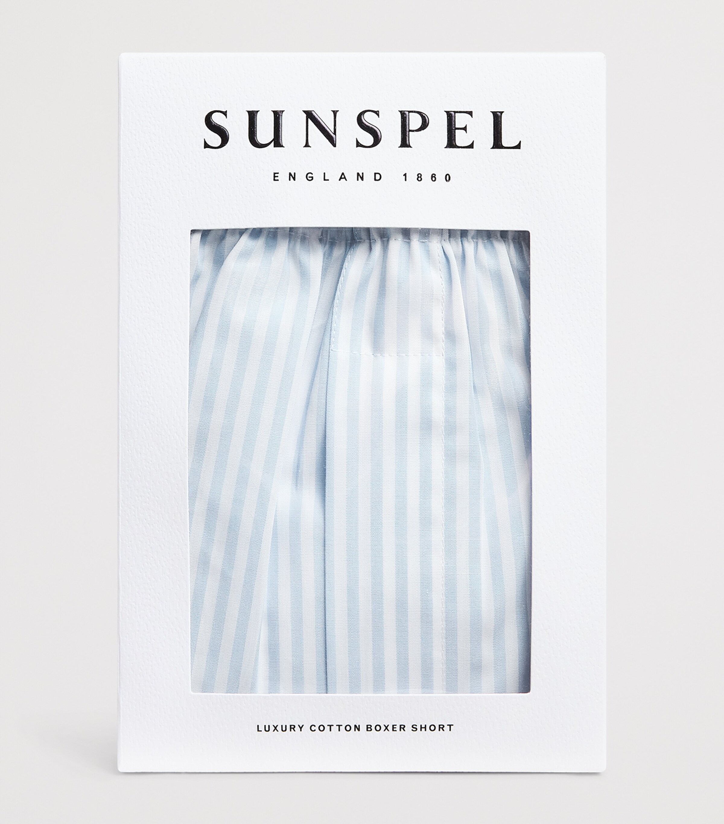 Sunspel Mens Cotton Classic Boxer Shorts White/lt Blue B Image 4