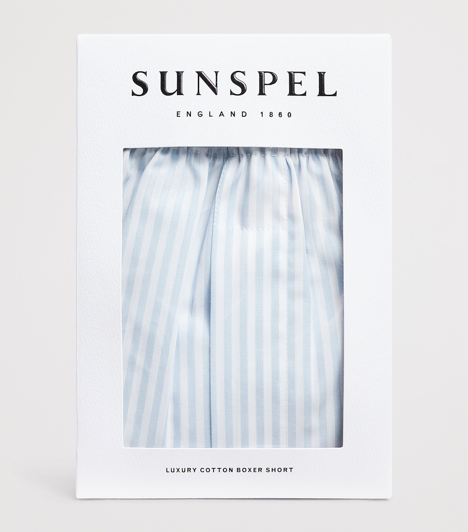 Sunspel Mens Cotton Classic Boxer Shorts White/lt Blue B Image 4