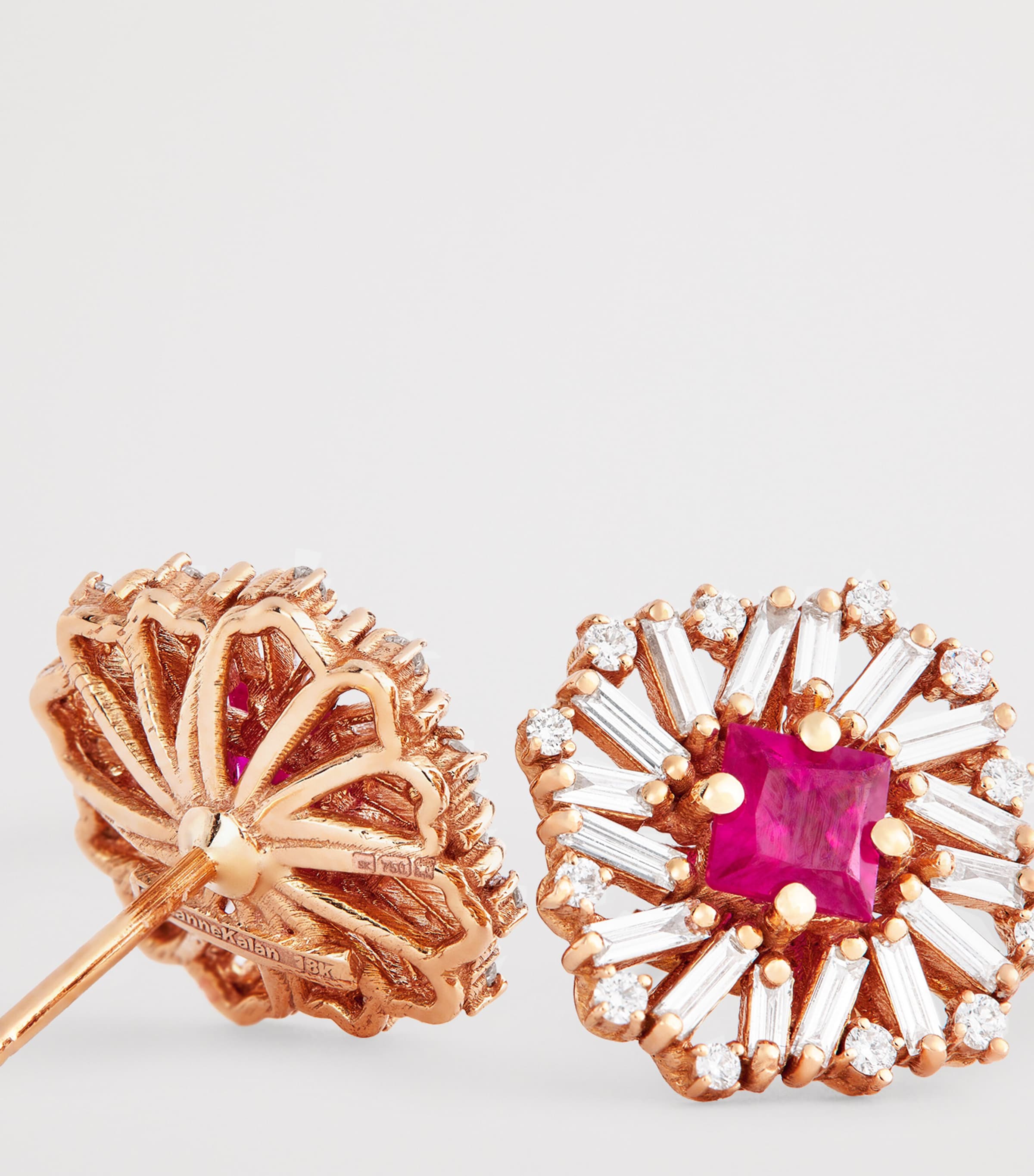 Rose Gold, Diamond and Ruby Princess Stud Earrings 18K RG/R Image 5