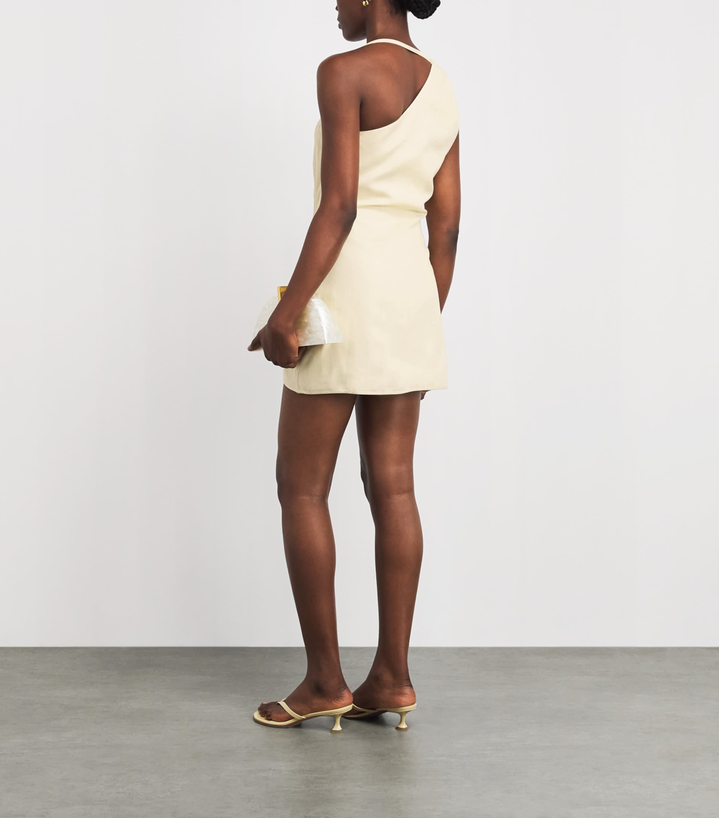 SIR. Womens Linen Asymmetric Aria Mini Dress Butter Image 4
