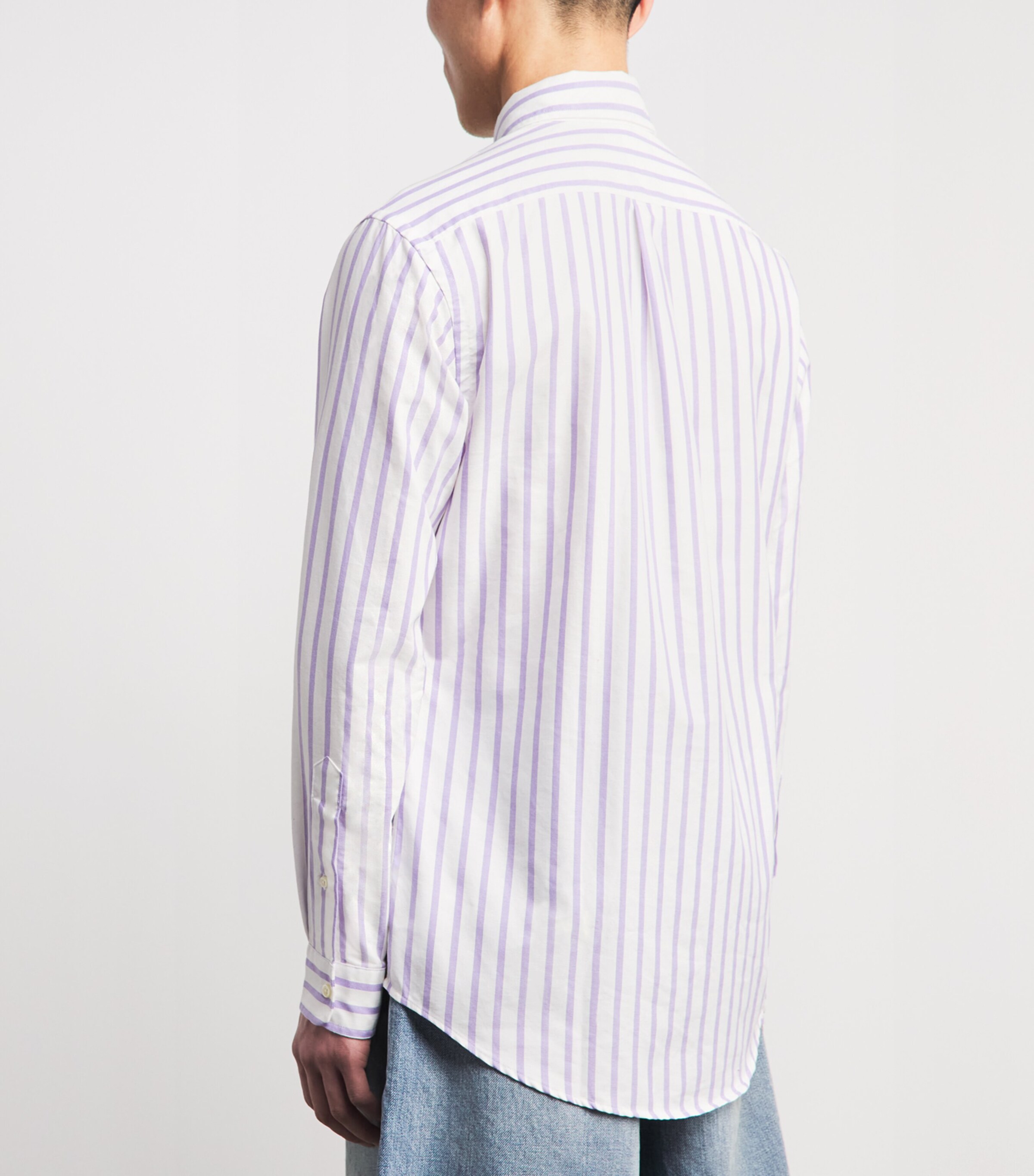 Polo Ralph Lauren Mens Custom Fit Stripe Oxford Shirt Thistle White Image 5