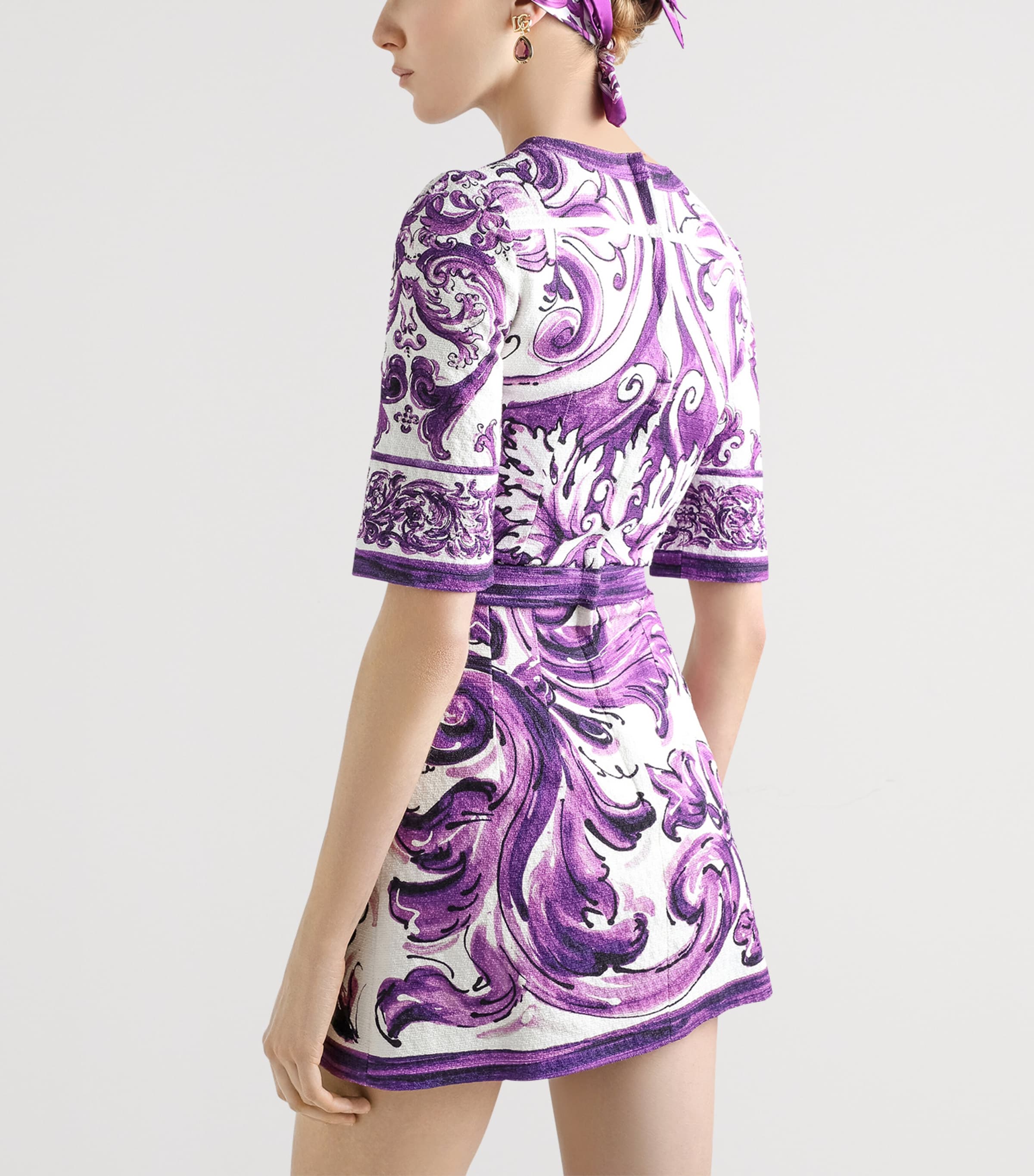 Cotton-Linen-Blend Majolica-Print Mini Dress HP5DQ-MIX MAIOLICA L Image 4