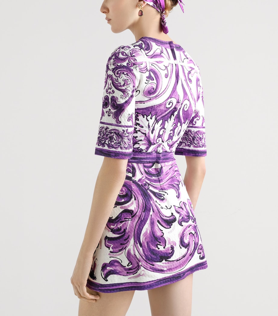 Cotton-Linen-Blend Majolica-Print Mini Dress HP5DQ-MIX MAIOLICA L Image 4