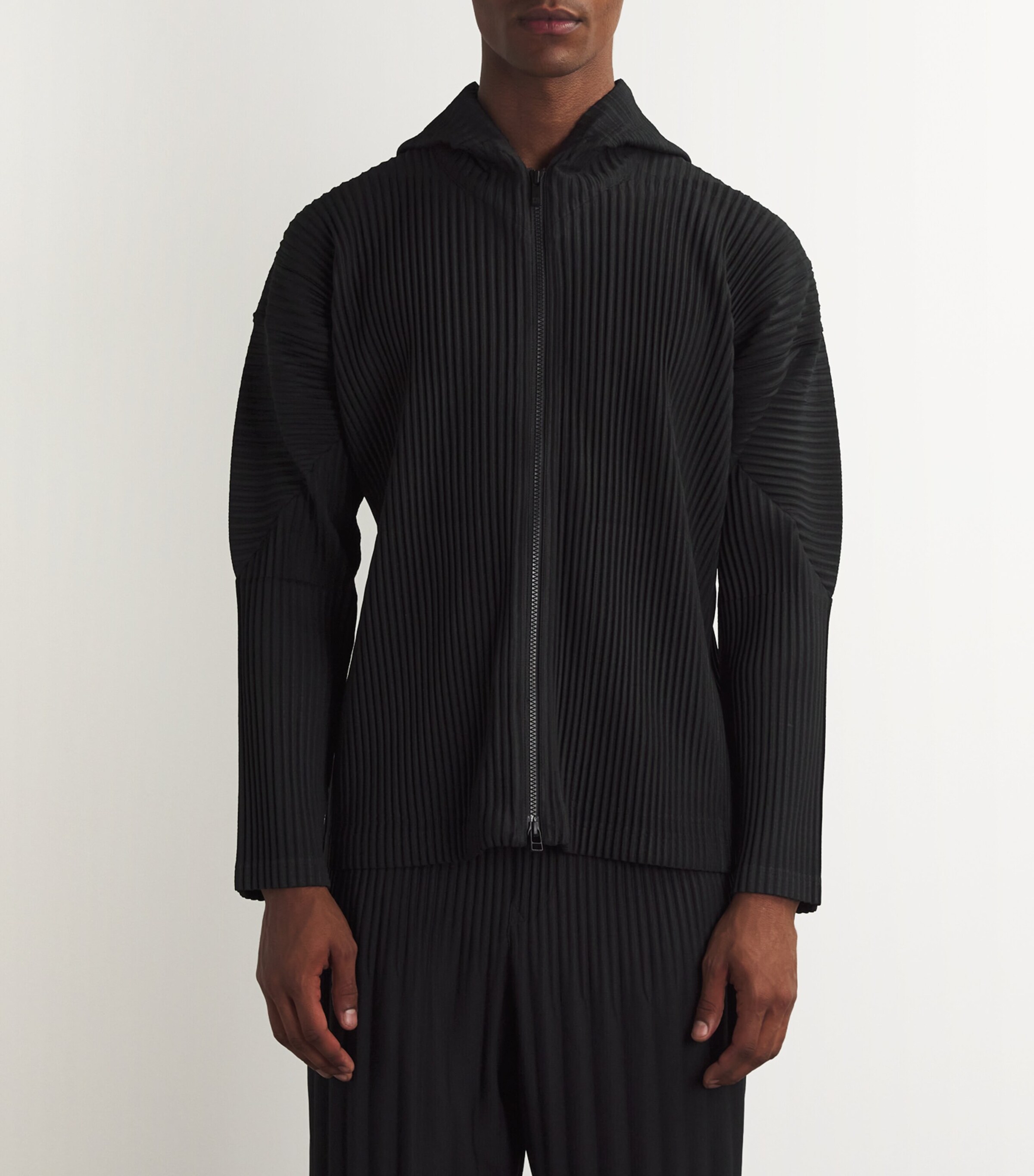 Homme Plissé Issey Miyake Black Pleated Zip-Up Hoodie | Harrods CA