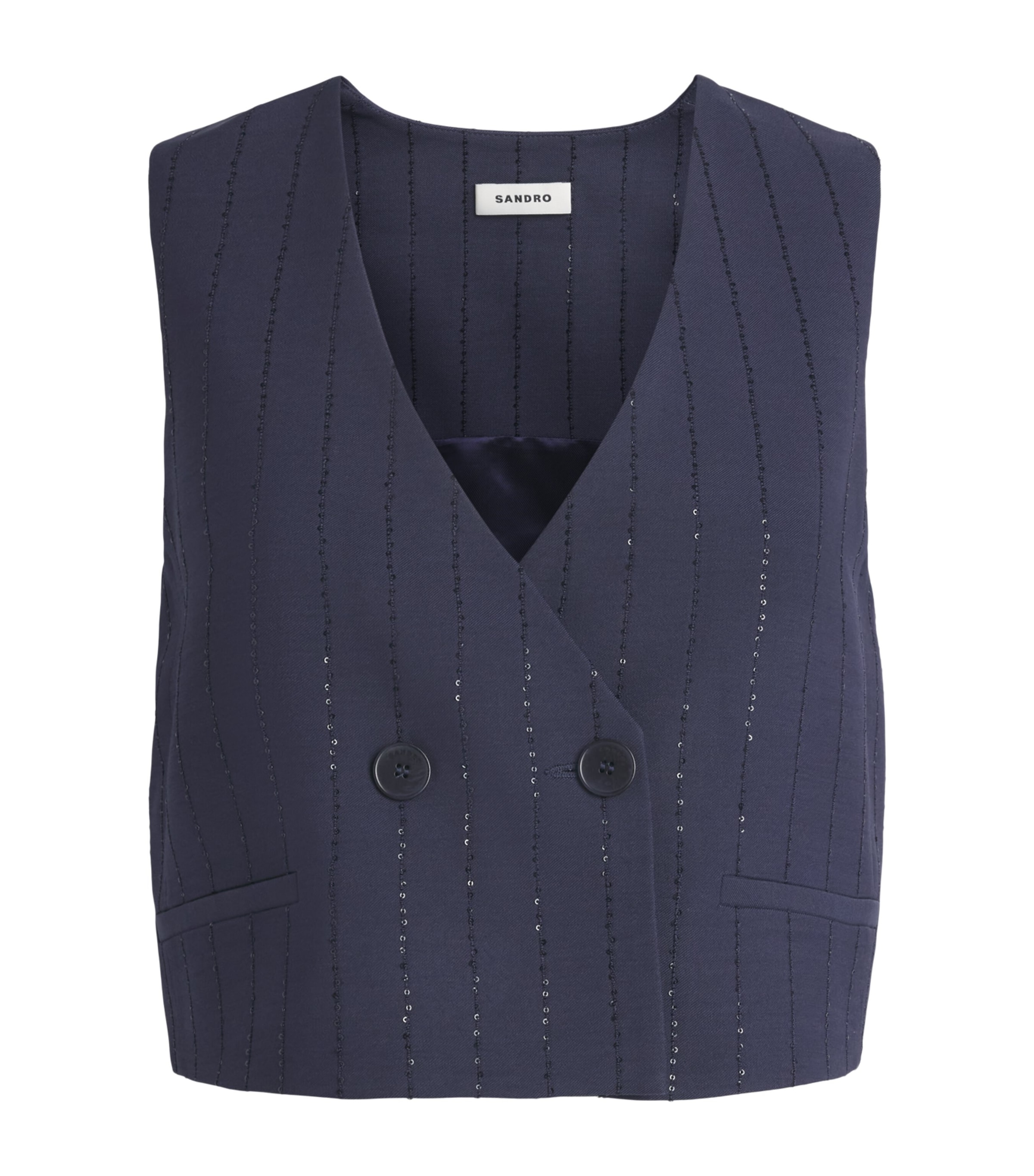 Sandro Paris Embellished Stripe Waistcoat In Blue