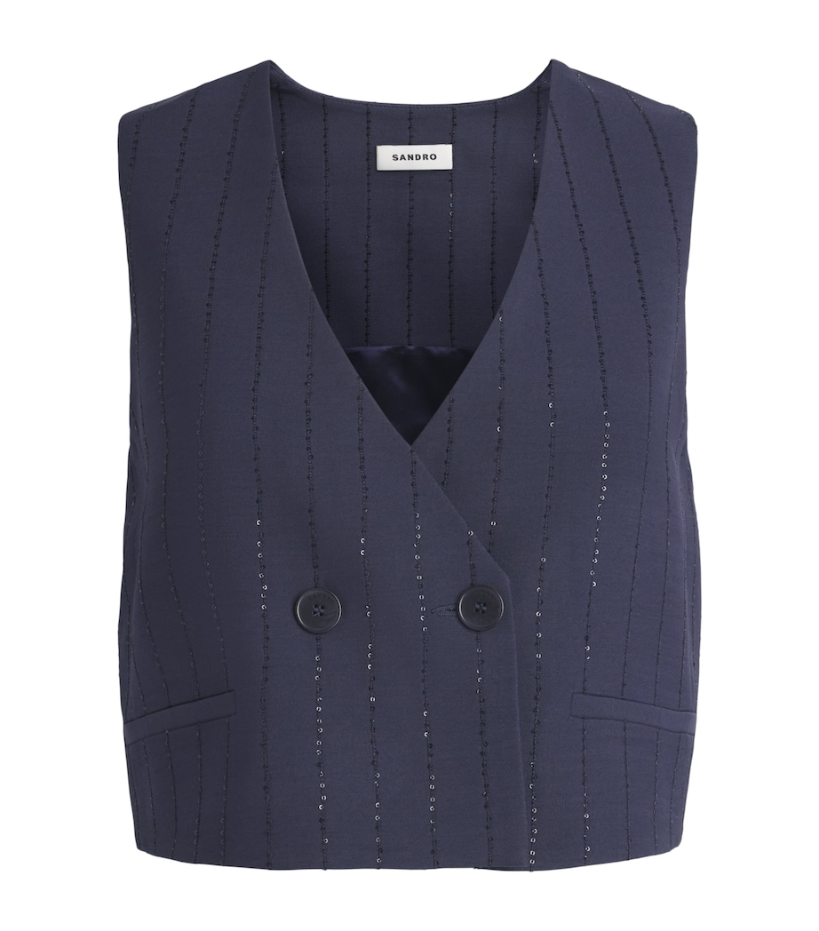 Sandro Paris Womens Embellished Stripe Waistcoat Dark Navy Image 1