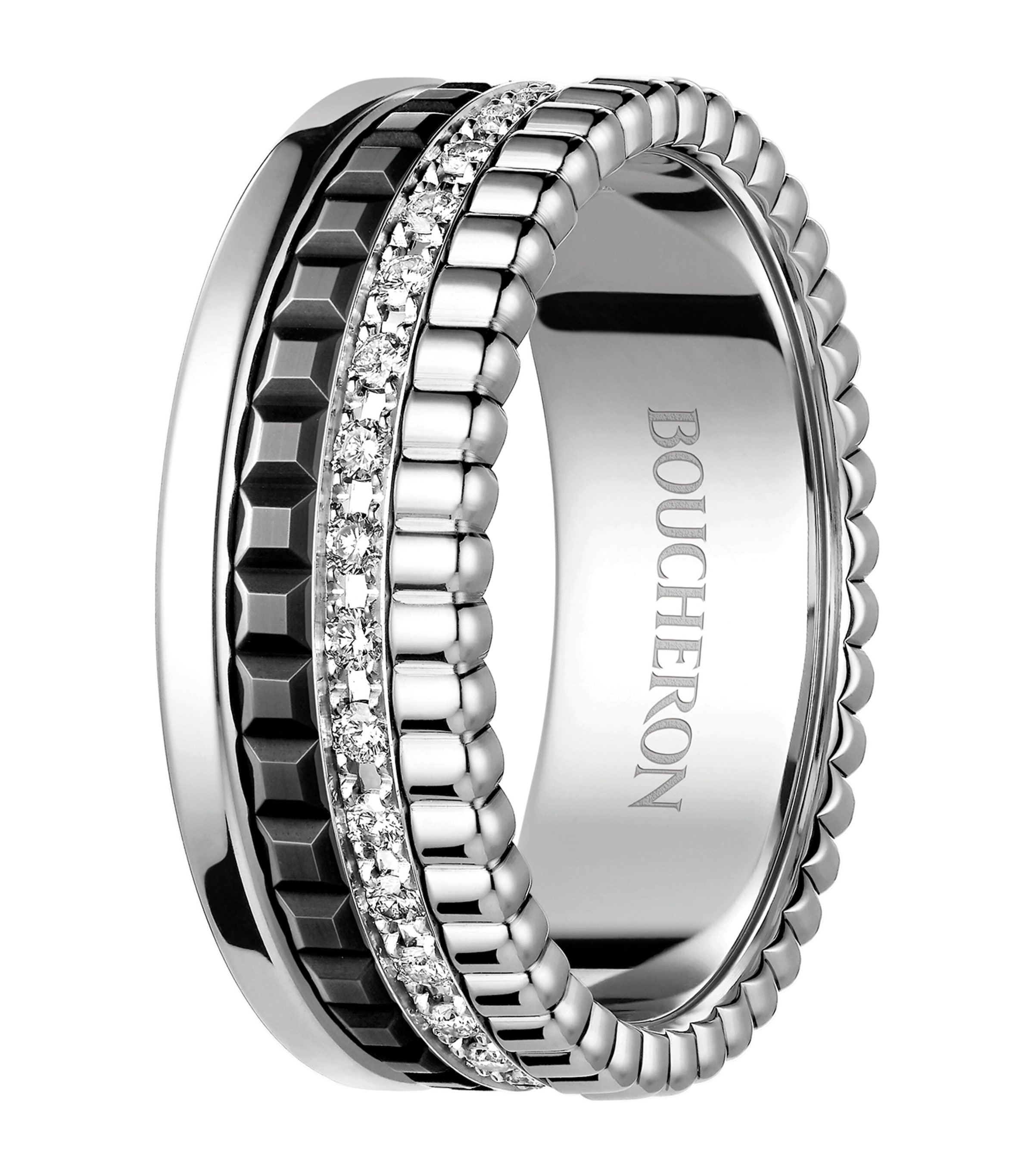 Small White Gold and Diamond Quatre Black Ring NO COLOUR Image 2