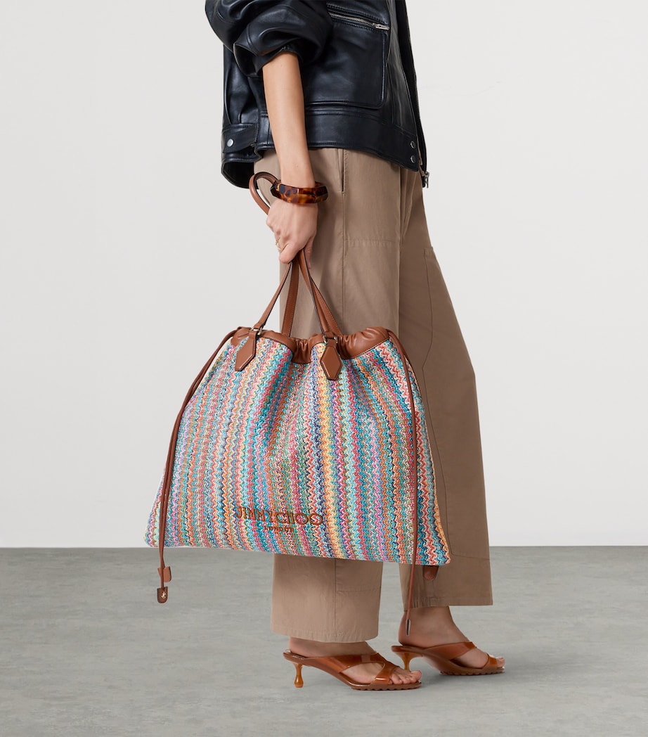 Jimmy Choo Large Raffia Drawstring Tote Bag Multi/tan/light Gold Image 3
