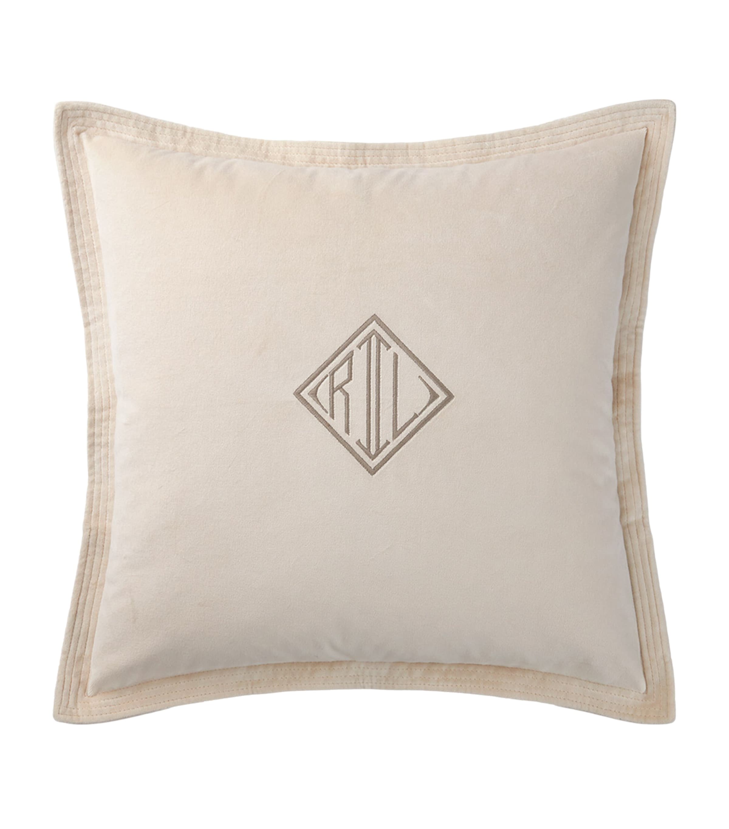 Ralph Lauren Velvet Monogram-embroidered Cushion In Brown