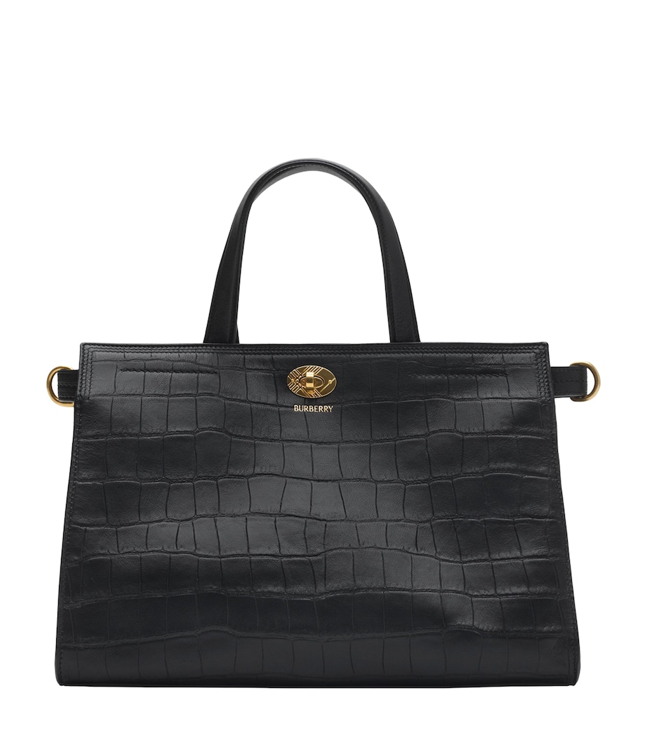 Small Calfskin Croc-Embossed Cotswolds Tote Bag BLACK Image 1