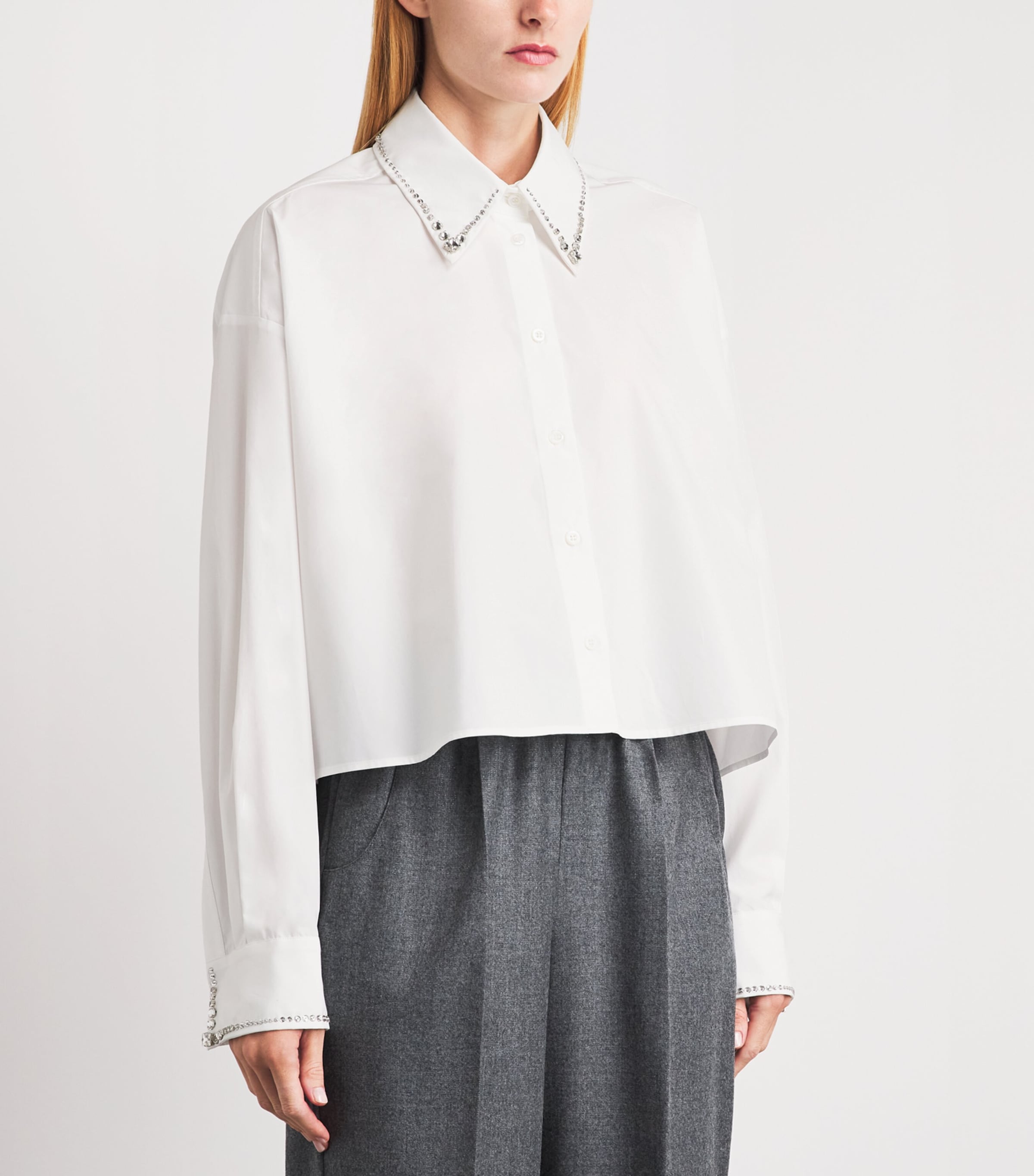 Fabiana Filippi Womens Cotton Rhinestone-Embellished Shirt Bianco Ottico Image 4