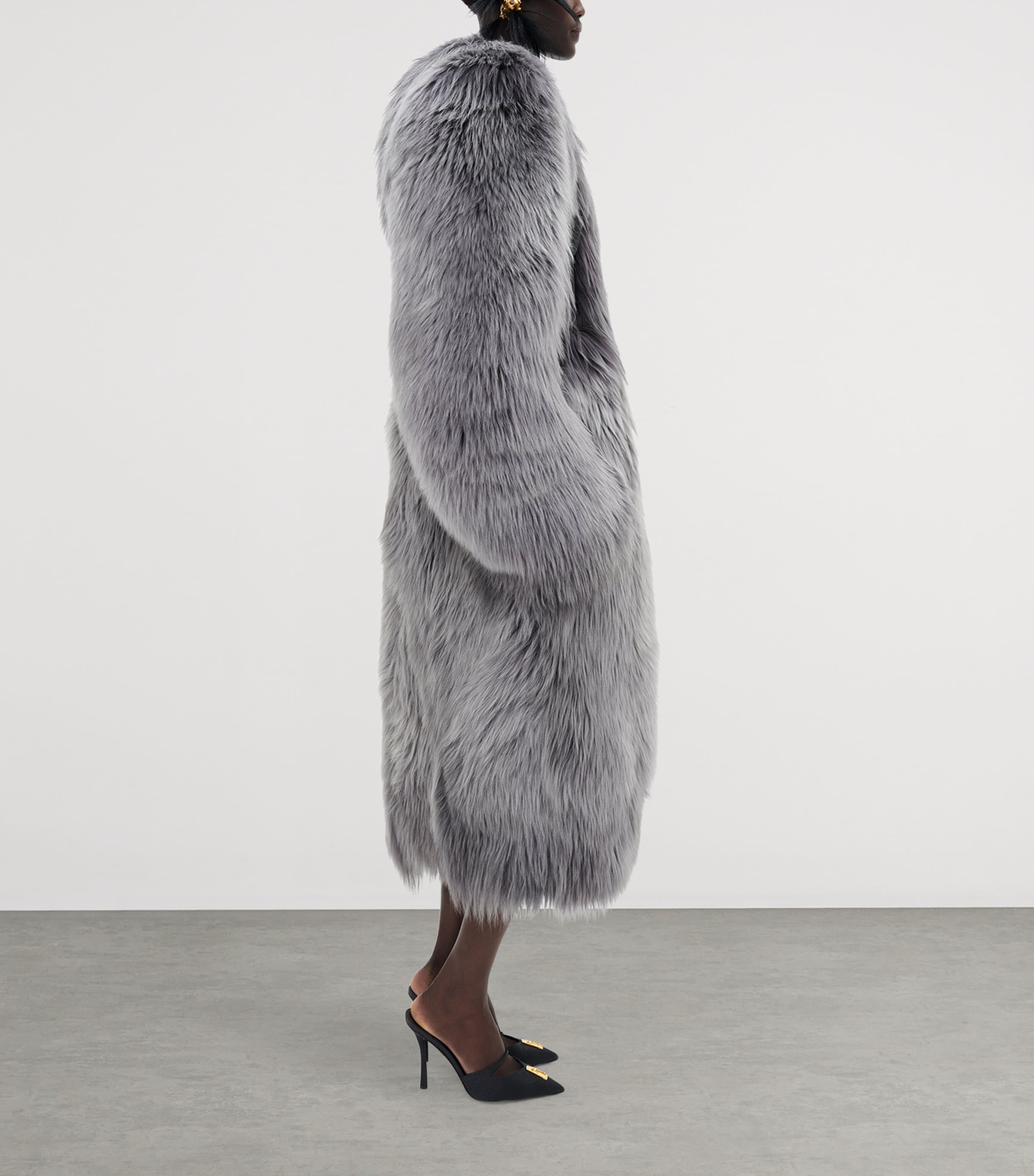 Schiaparelli Womens Shearling Corset Coat Dark Grey Image 4