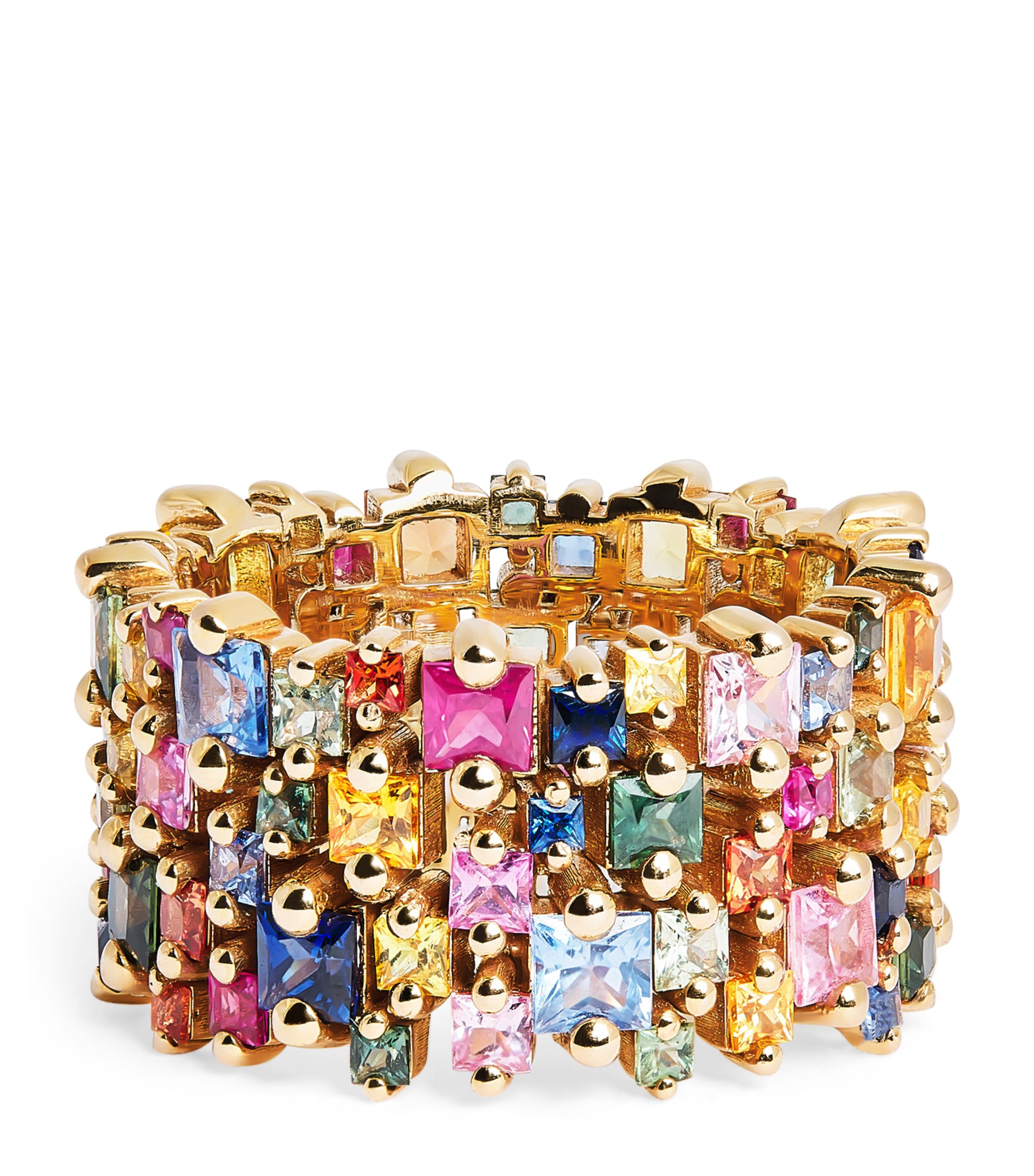 Suzanne Kalan Rose Gold And Rainbow Sapphire Princess Eternity Ring