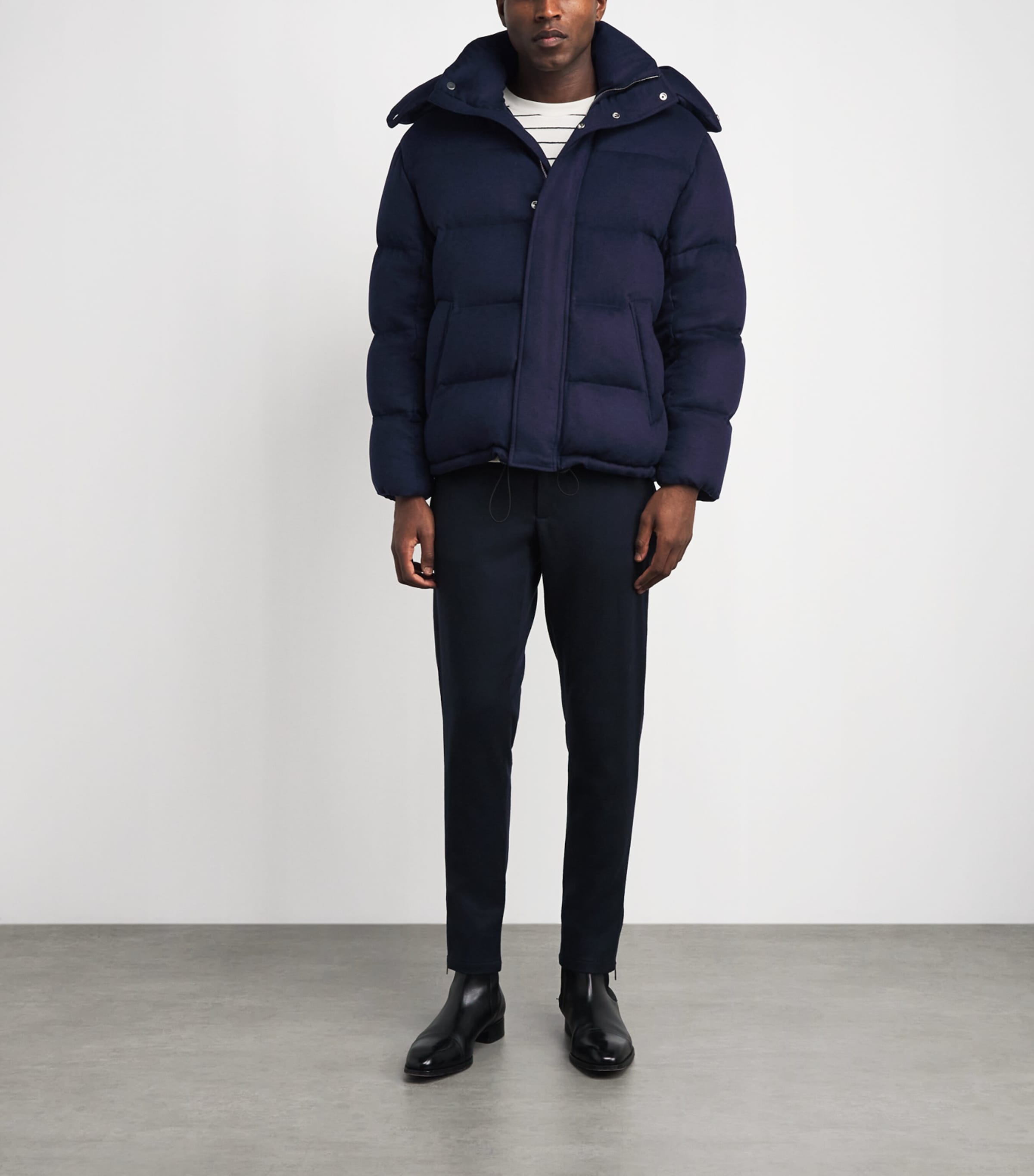 Alan Scott Mens Cashmere-Blend Quilted Down Coat Midnight Image 2