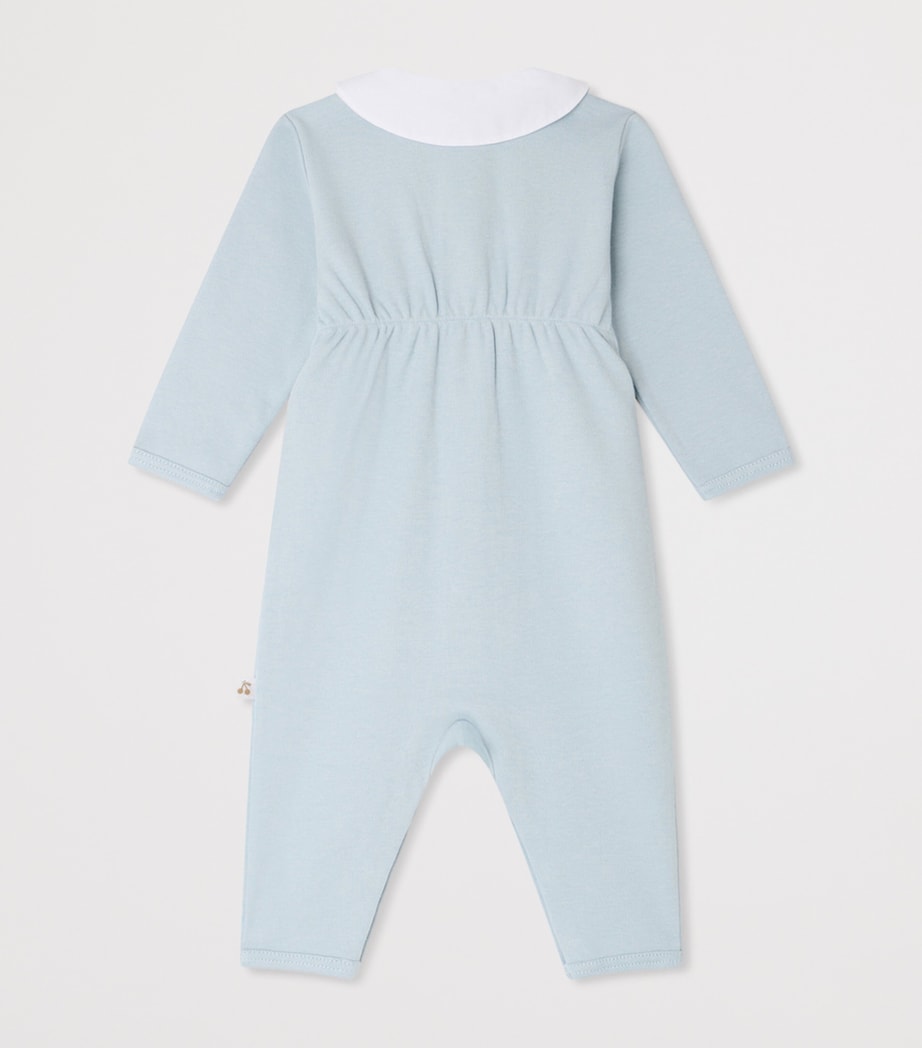 Bonpoint Cotton Embroidered-Collar Playsuit (1-18 Months) Bleu Moyen Image 2