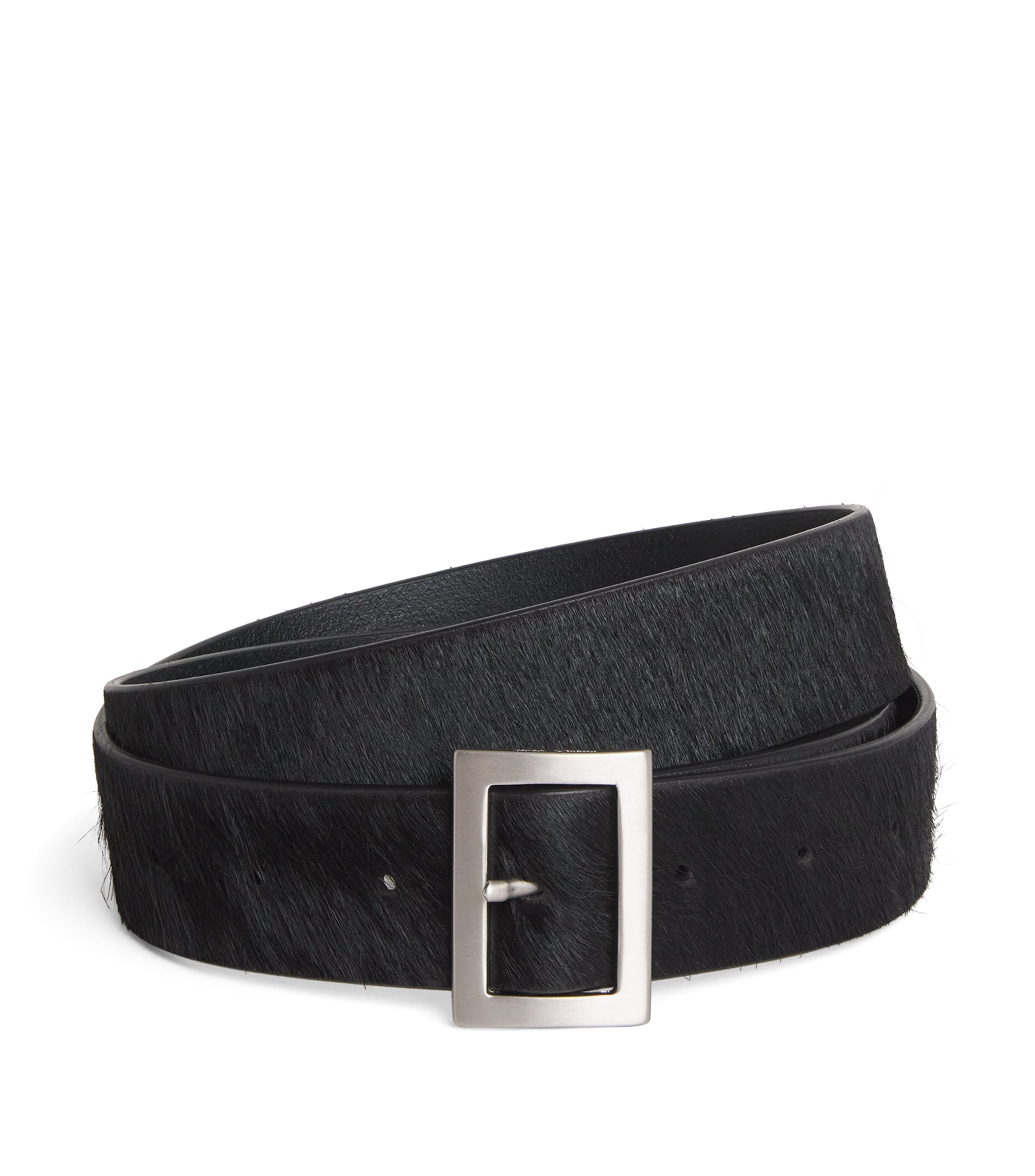 Rick Owens Calf-hair Square-buckle Belt In Black