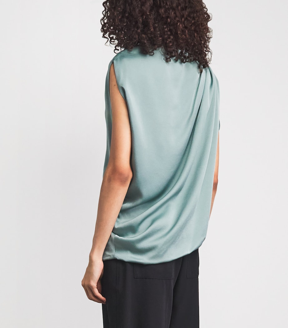 Fabiana Filippi Womens Satin Asymmetric Ruched Blouse Verde Image 5