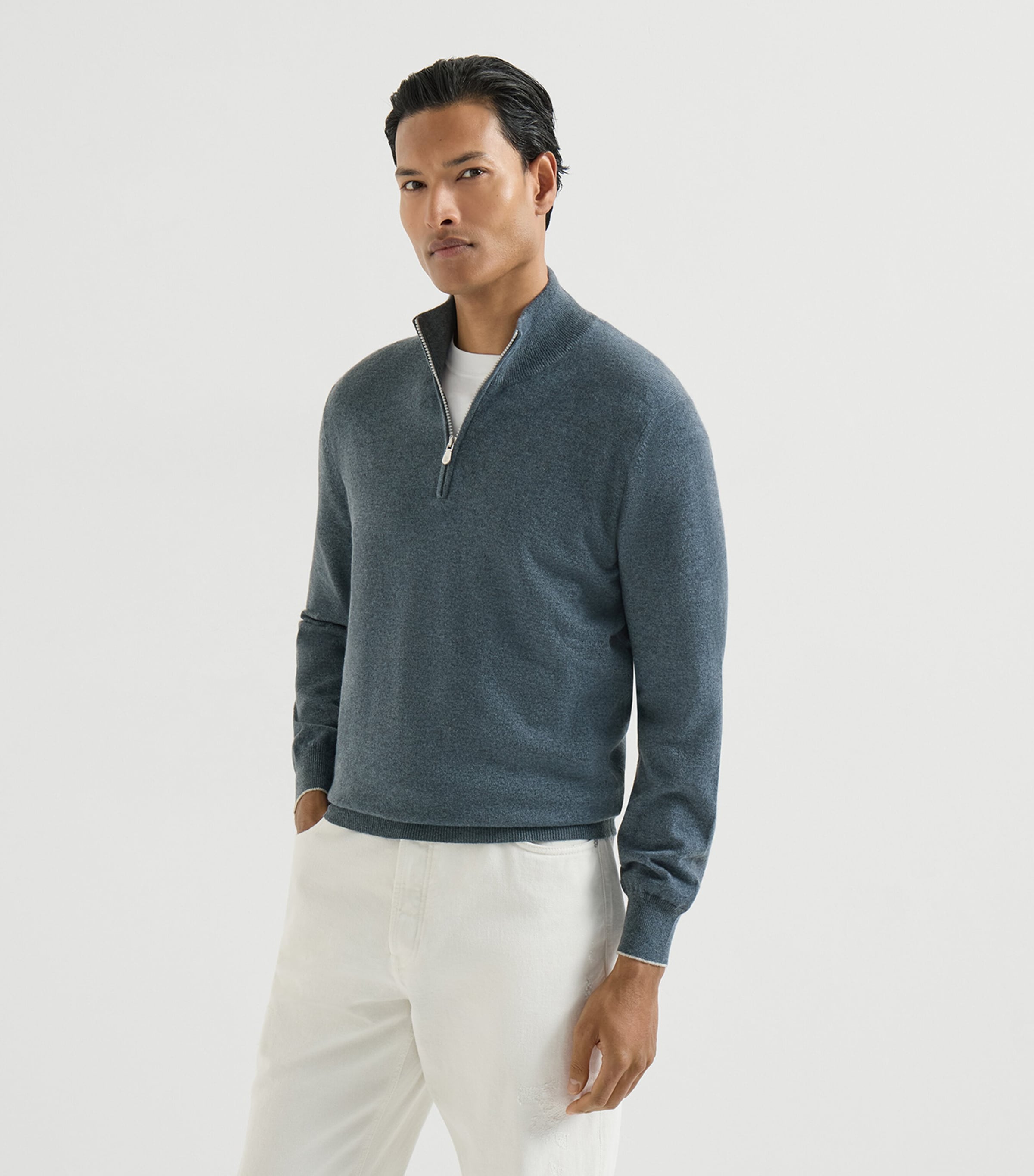 Brunello Cucinelli Mens Cashmere Quarter-Zip Sweater Image 3