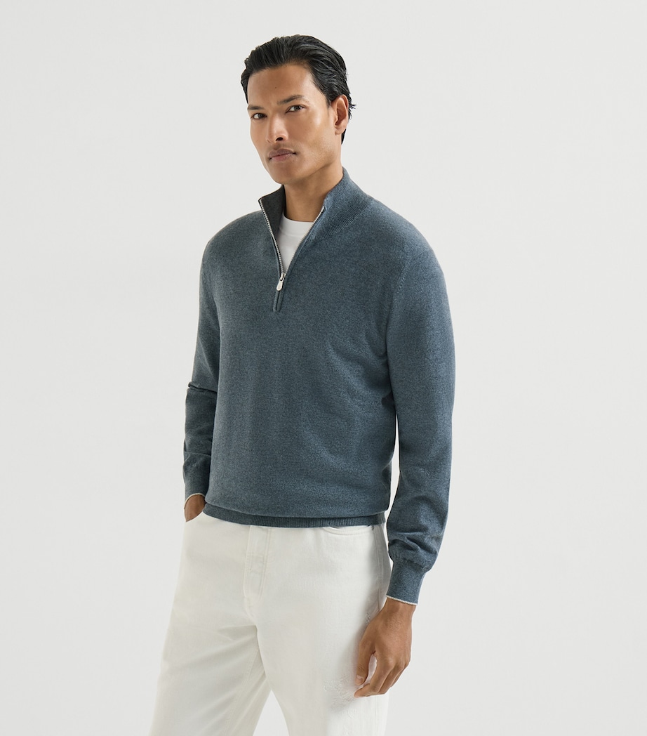 Brunello Cucinelli Mens Cashmere Quarter-Zip Sweater Image 3