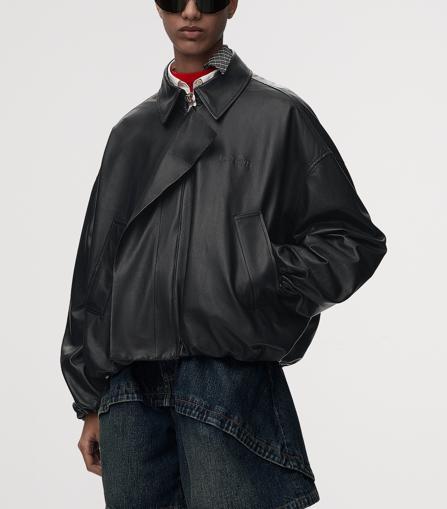 LOEWE Womens Leather Flap Bomber Jacket Black Image 3