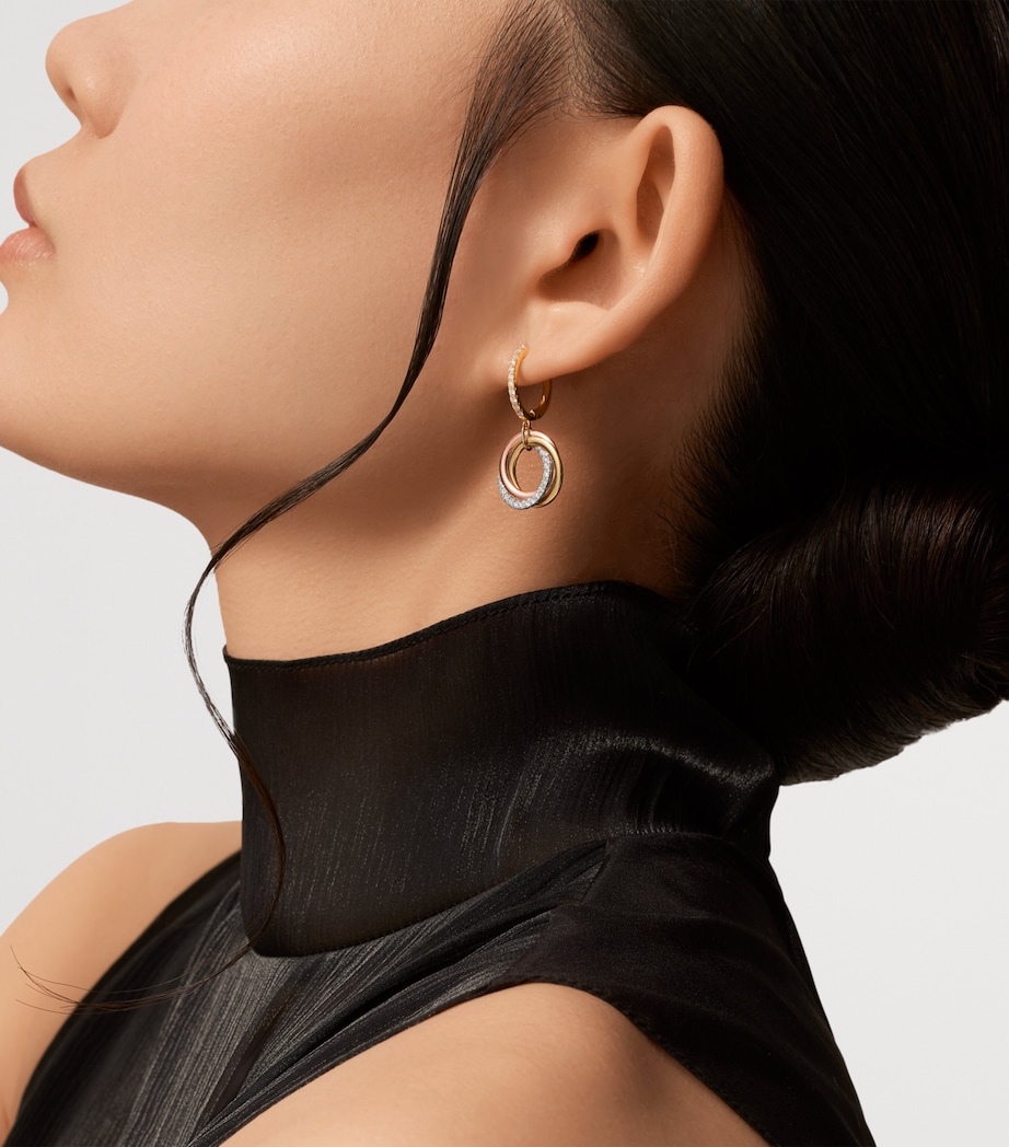 Cartier Yellow, White, Rose Gold and Diamond Trinity Earrings Mixed Gold Image 2