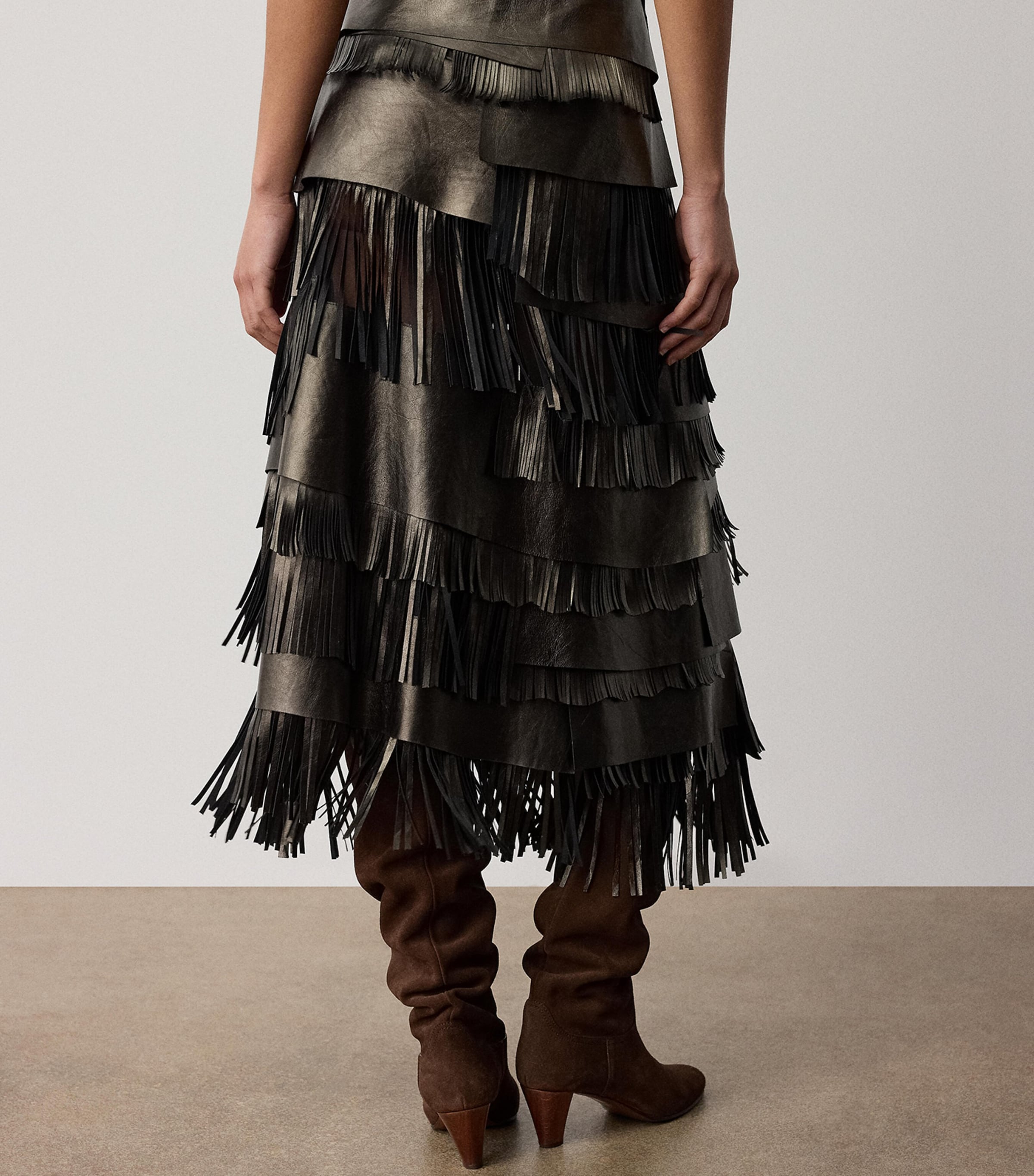 Ralph Lauren Collection Womens Leather Fringe Belinda Skirt Bronze Image 5