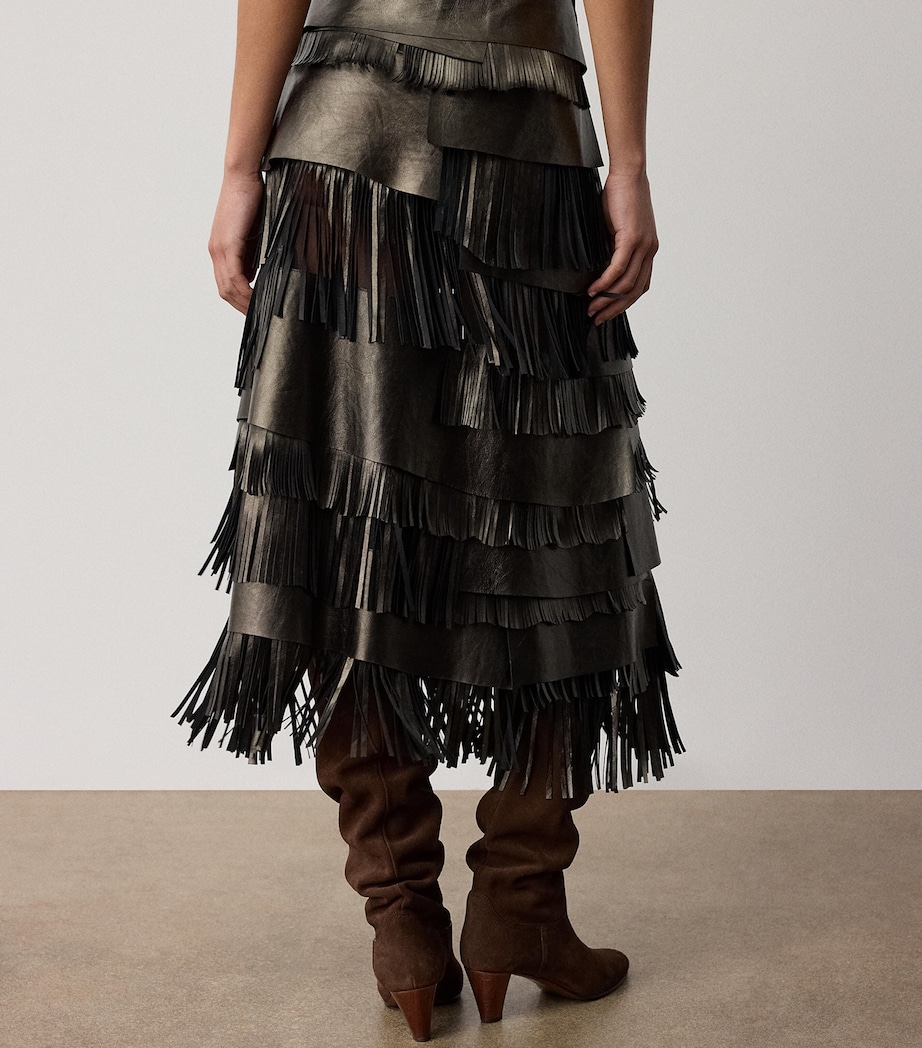 Ralph Lauren Collection Womens Leather Fringe Belinda Skirt Bronze Image 5