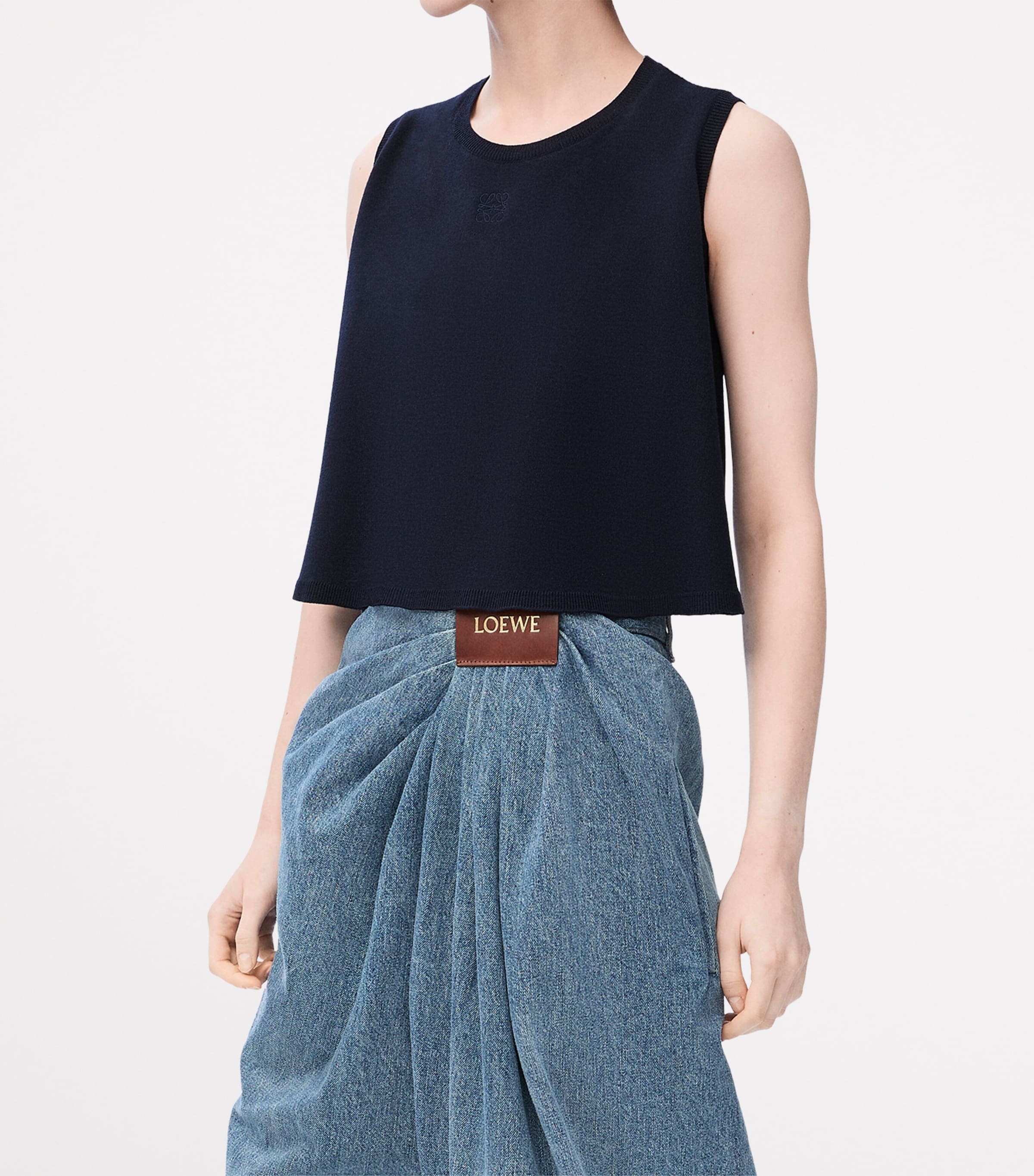 LOEWE Womens Sleeveless Trapeze Sweater Dark Navy Blue Image 3