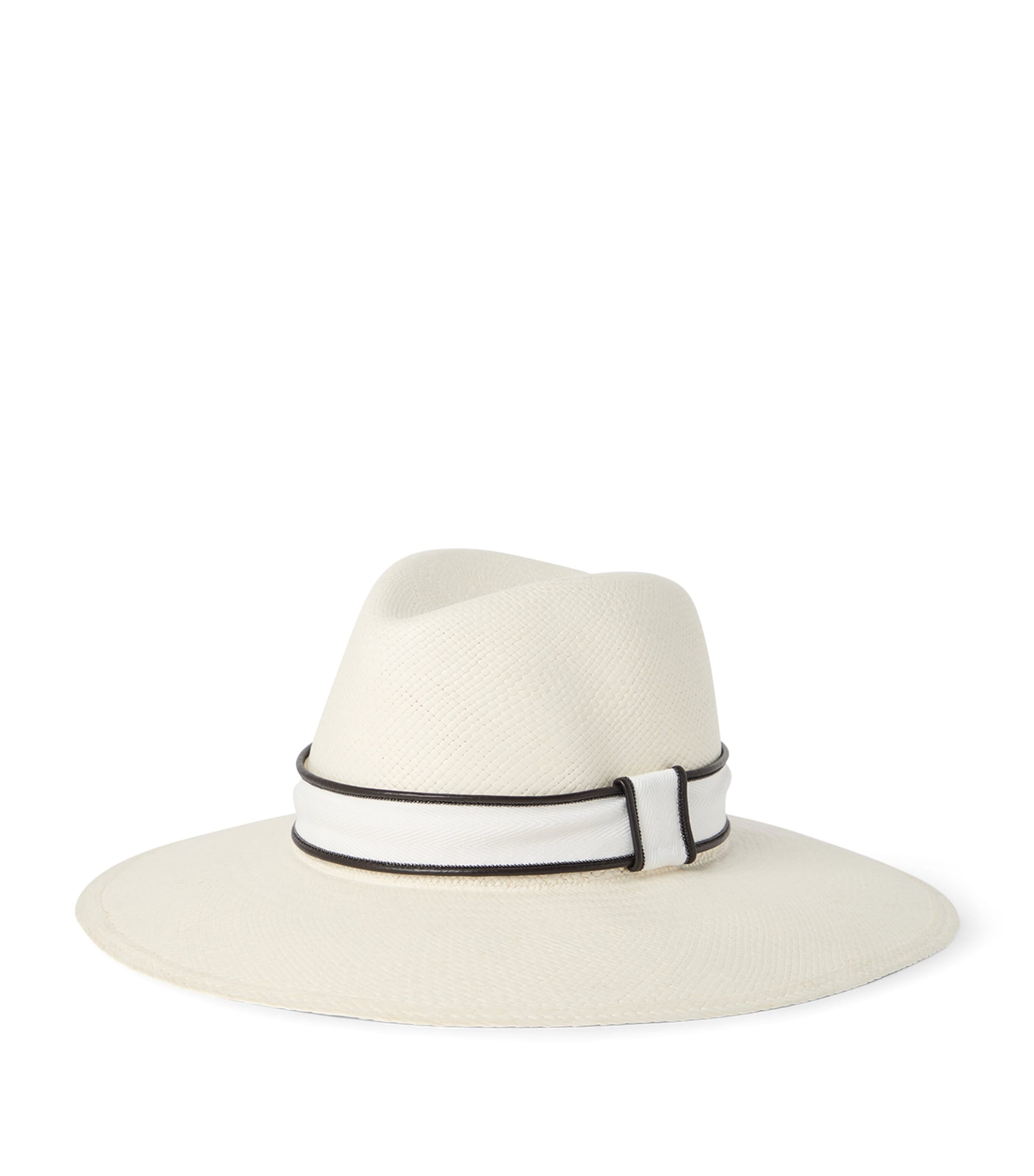 Brunello Cucinelli Straw Fedora With Wide Brim In White