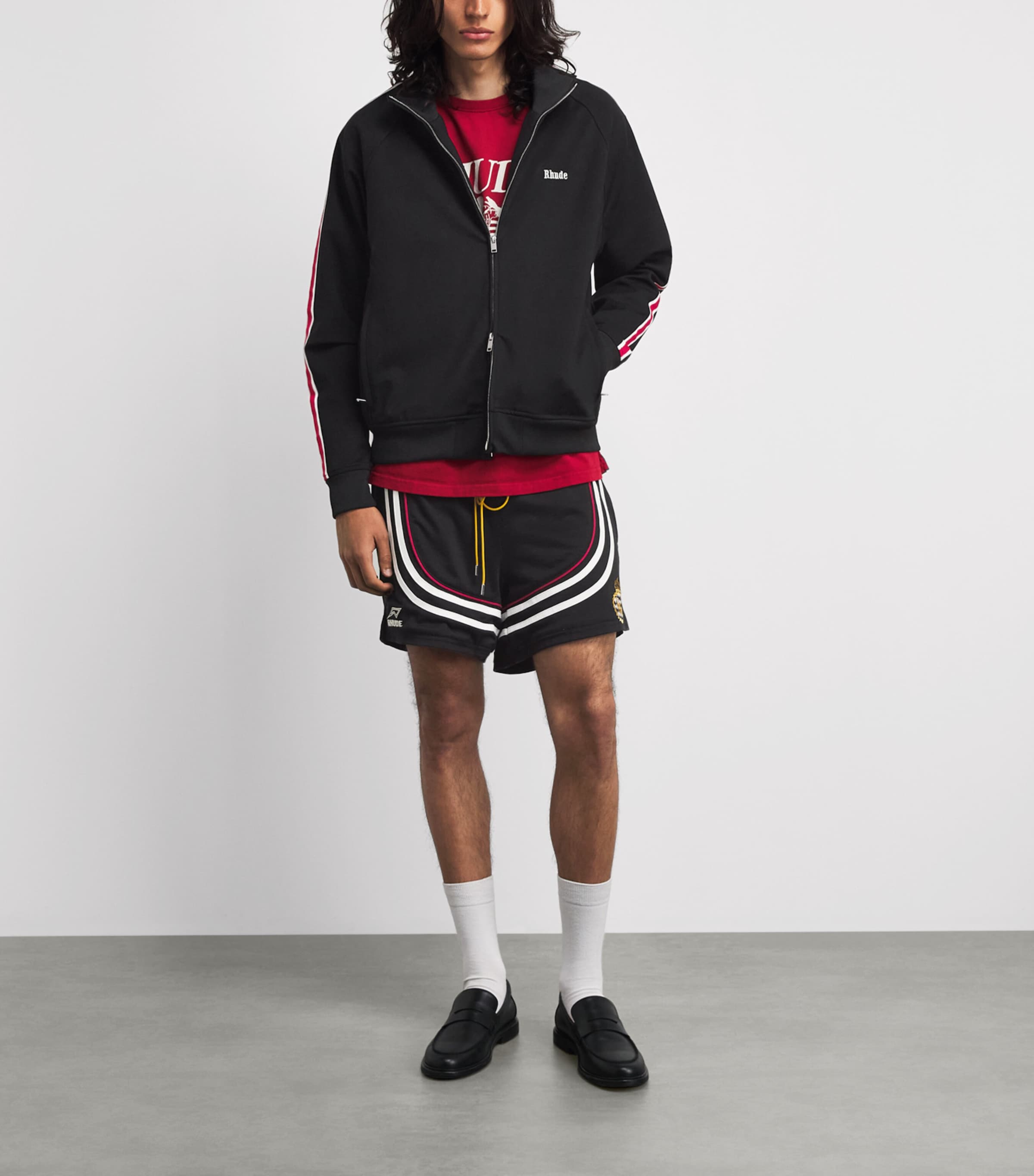 Rhude Mens Hamptons Track Jacket Blk/wht/red Image 2