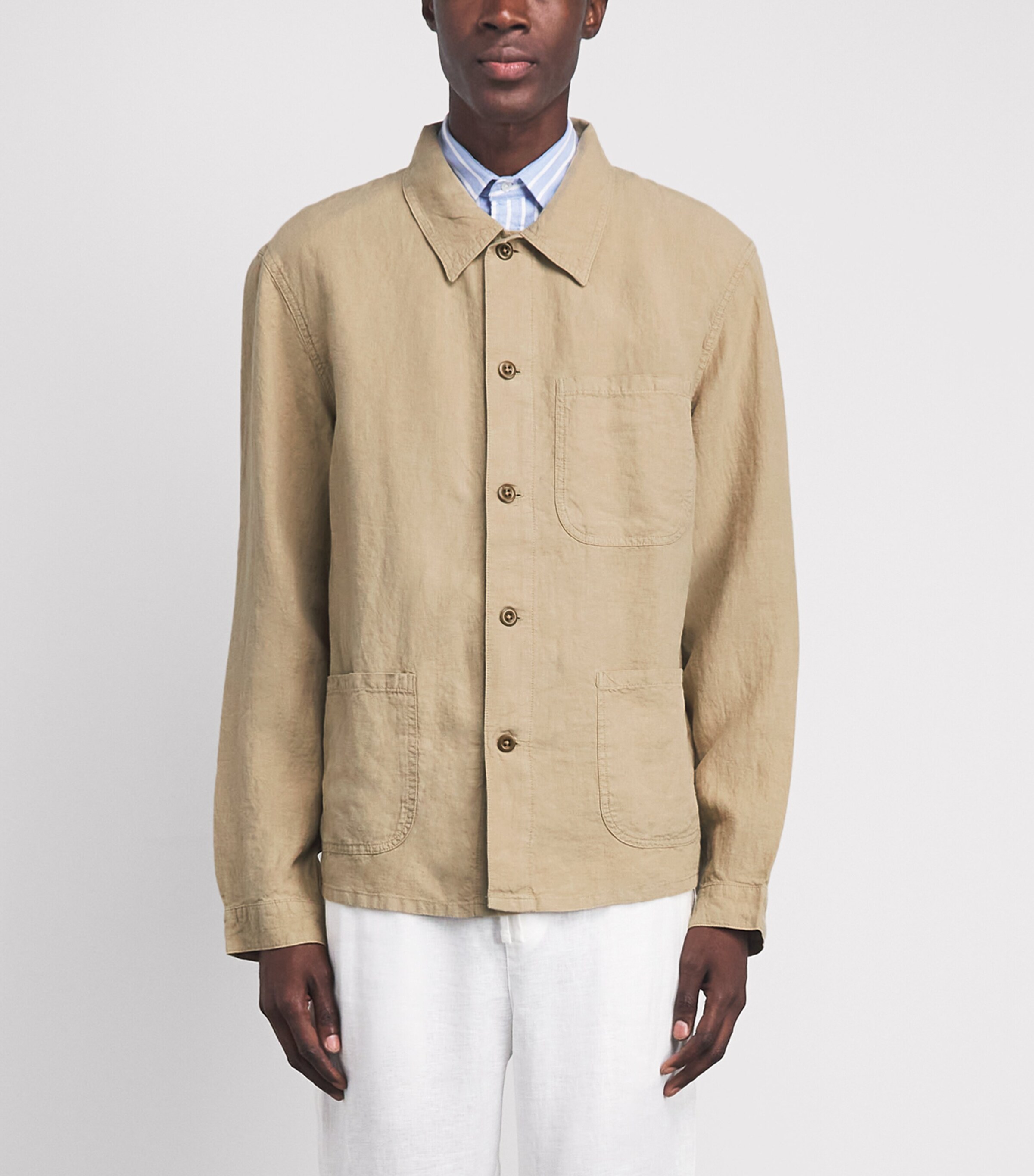 Polo Ralph Lauren Mens Linen Chore Overshirt Coastal Beige Image 4