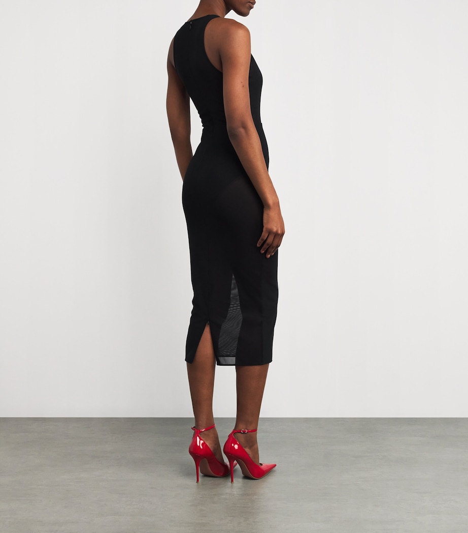Stretch-Mesh Midi Dress BLACK Image 3