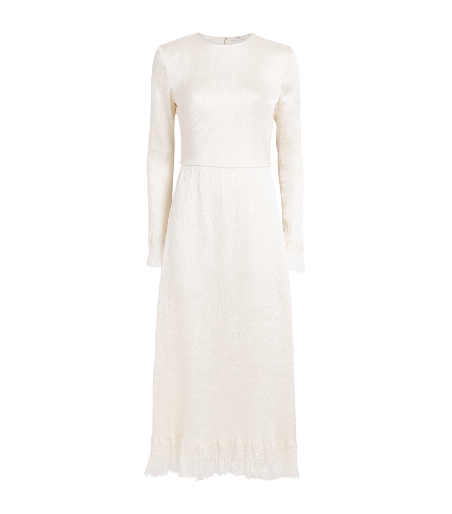FFORME Womens Silk-Blend Fringe Mina Midi Dress Cream Image 1