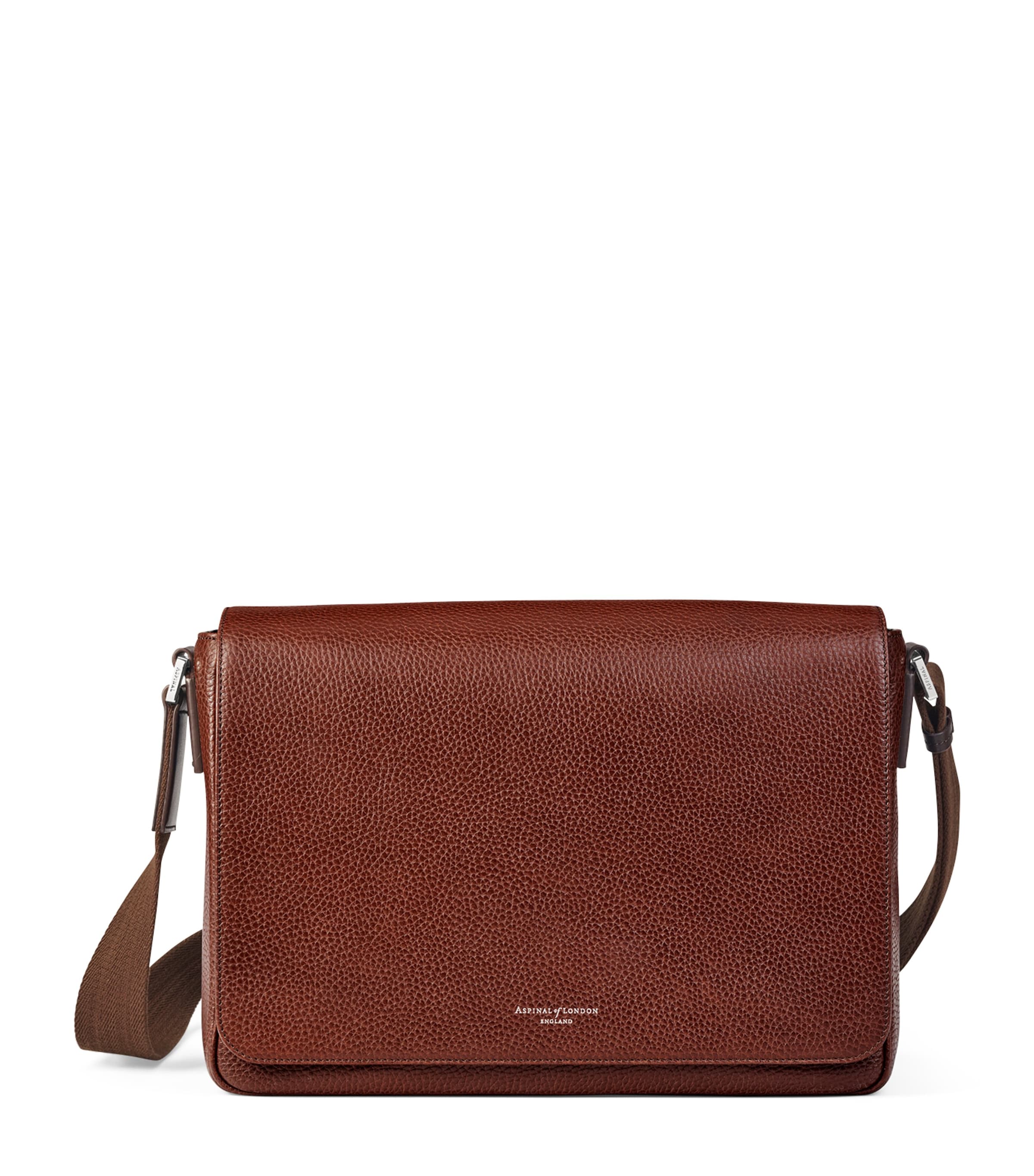 Aspinal Of London Leather Reporter Messenger Bag In Brown