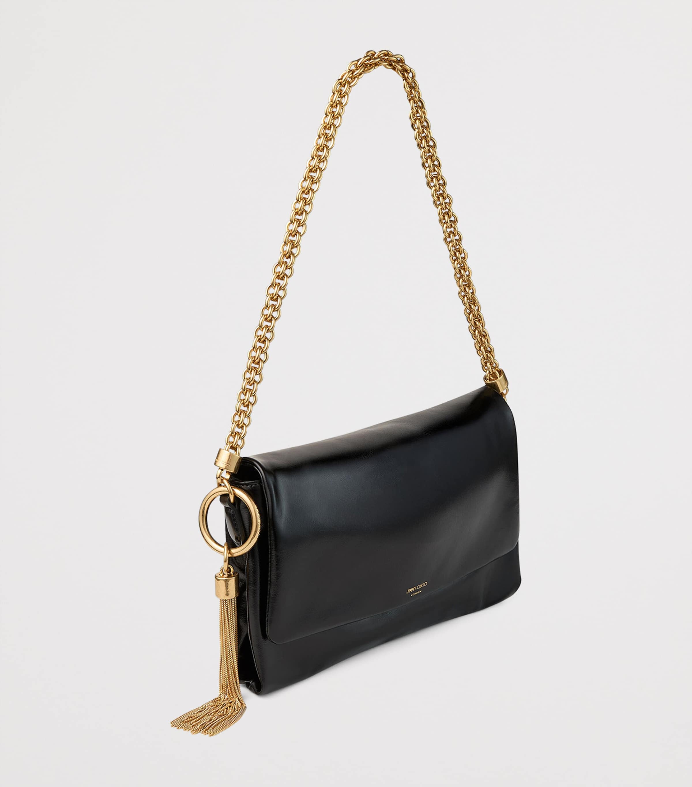 Leather Callie Flap Shoulder Bag BLACK/GOLD Image 3